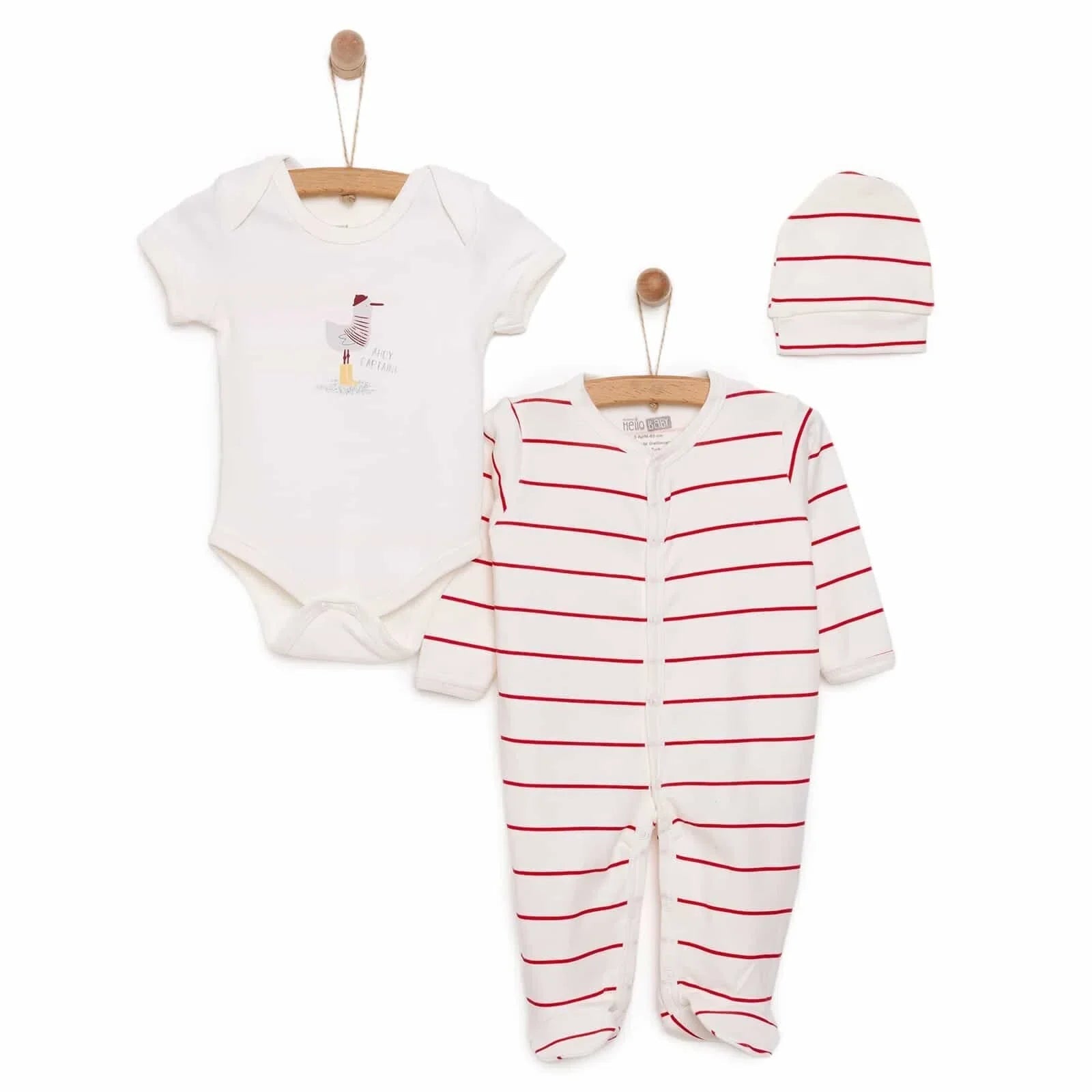 HelloBaby Boy Jumpsuit - Hat - Top - Ecru - mezetto ebebek ebebek