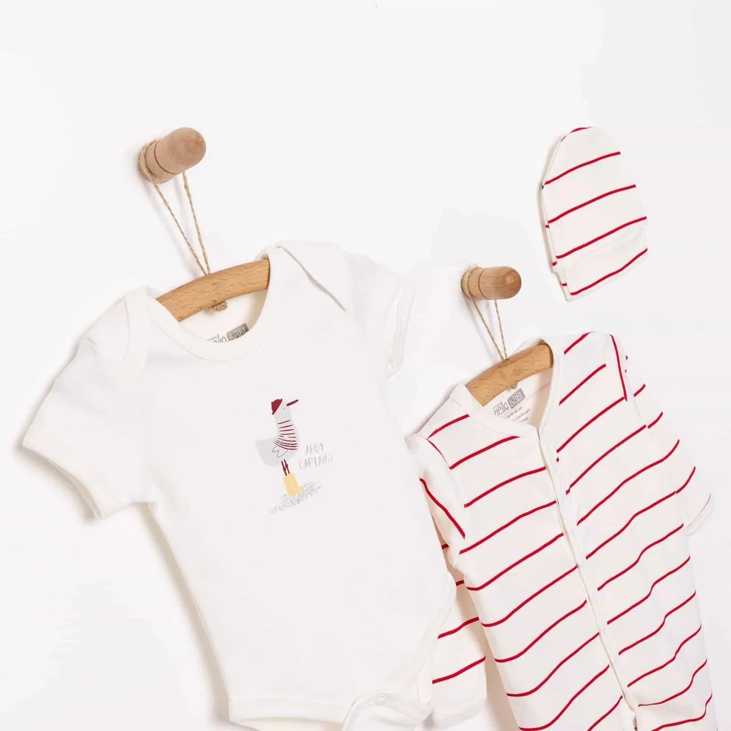 HelloBaby Boy Jumpsuit - Hat - Top - Ecru - mezetto ebebek ebebek