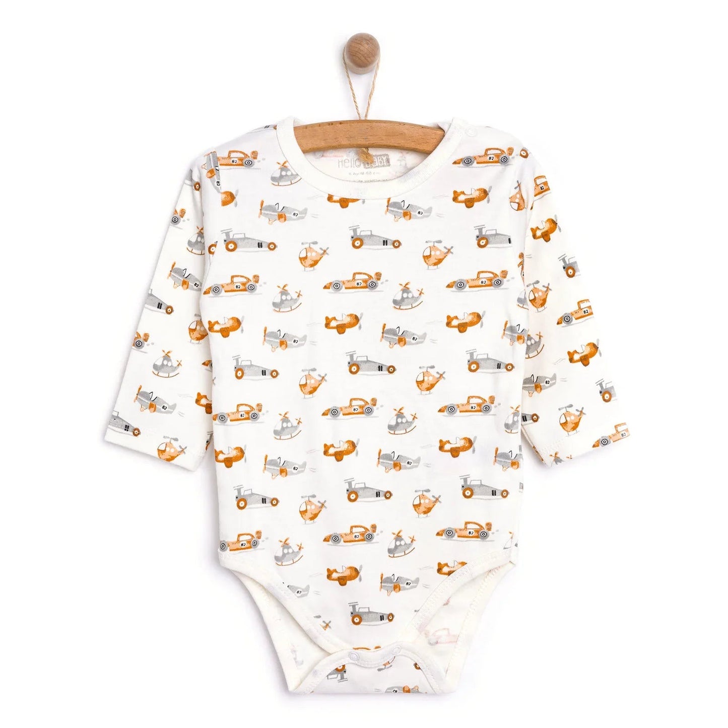HelloBaby Boy Long Sleeve Bodysuit - Ecru - mezetto ebebek ebebek