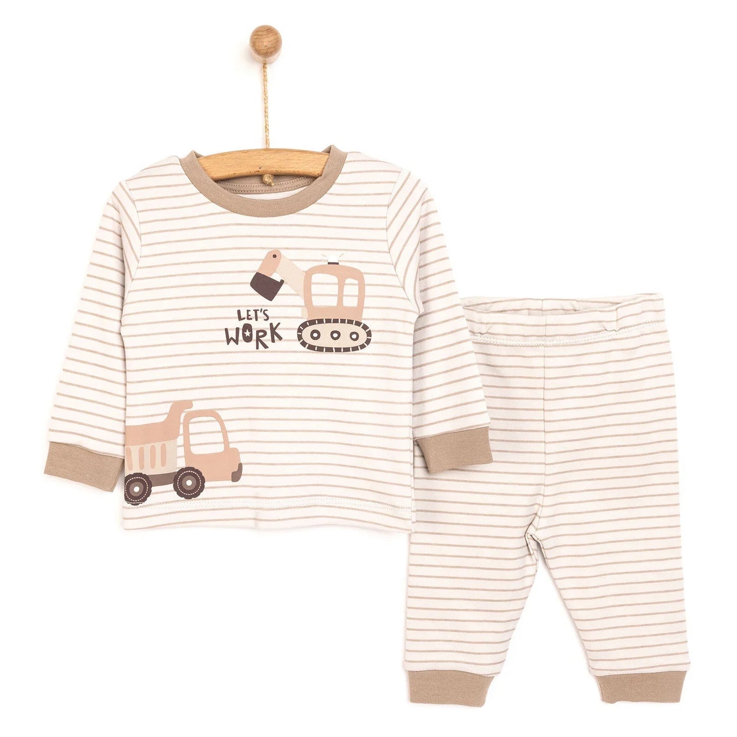 HelloBaby Boy Long Sleeve Pyjamas Set - Beige - mezetto ebebek ebebek