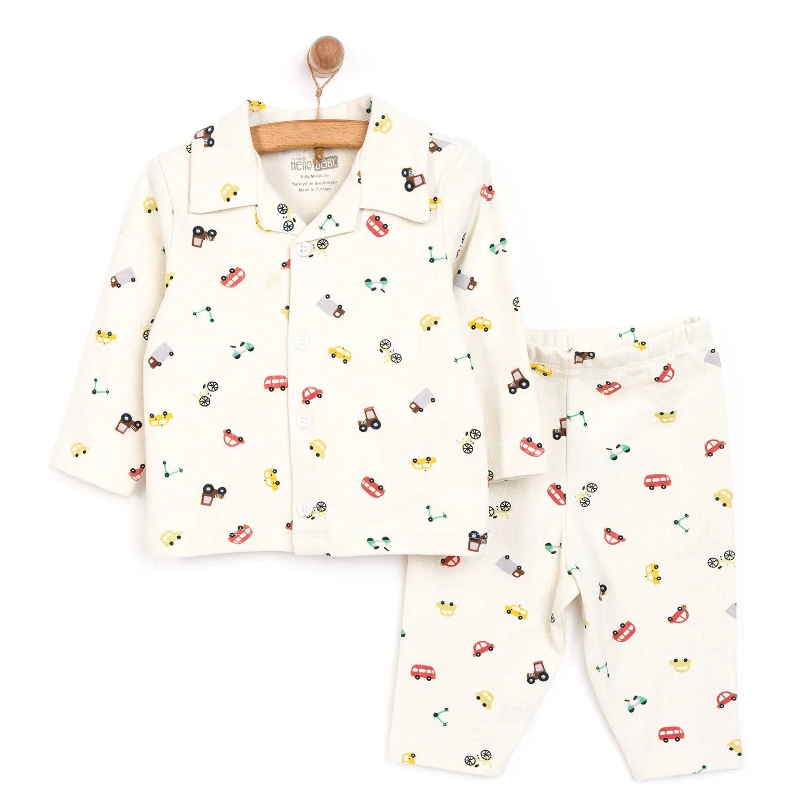 HelloBaby Boy Long Sleeve Pyjamas Set - Ecru - mezetto ebebek ebebek
