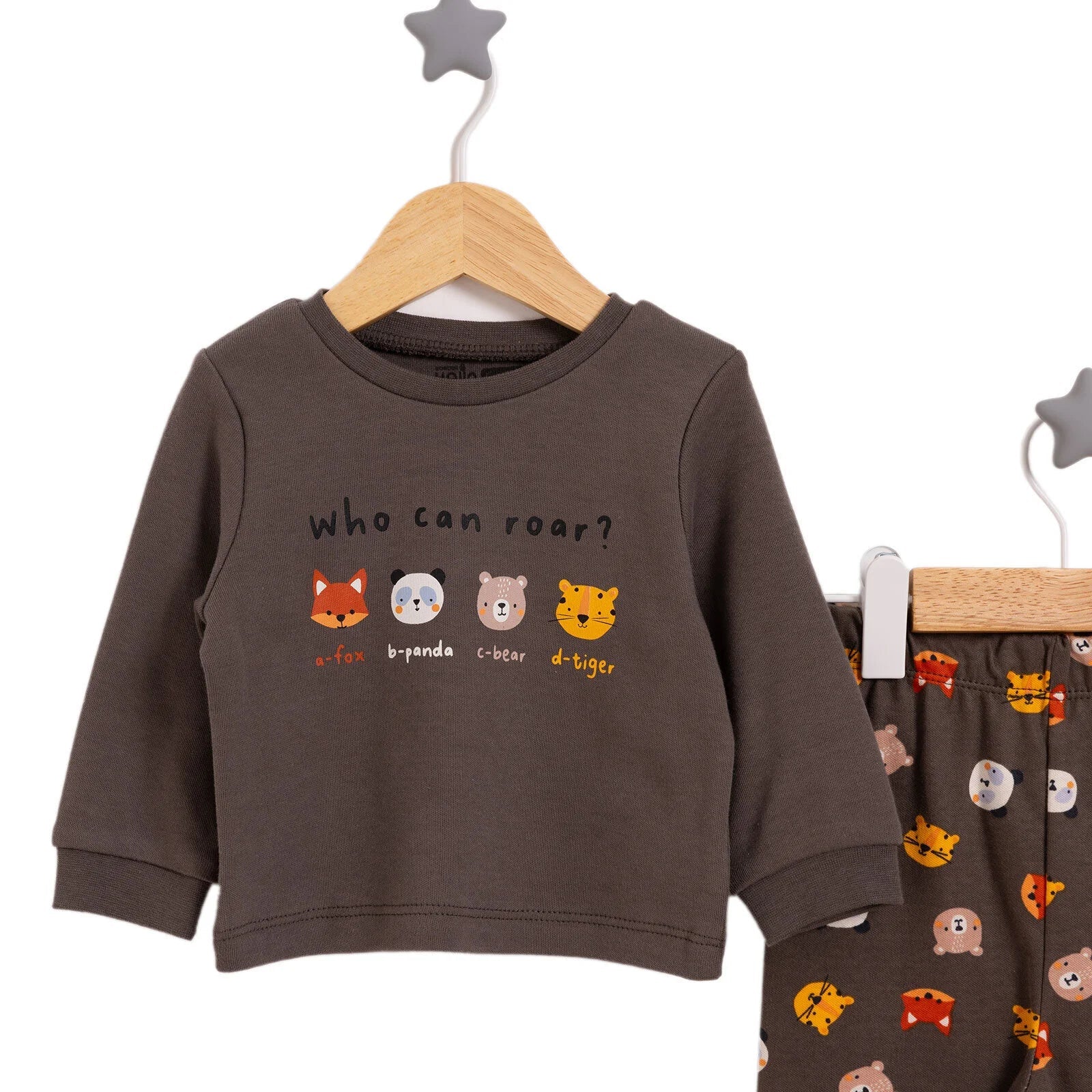 HelloBaby Boy Long Sleeve Pyjamas Set - Khaki - mezetto ebebek ebebek