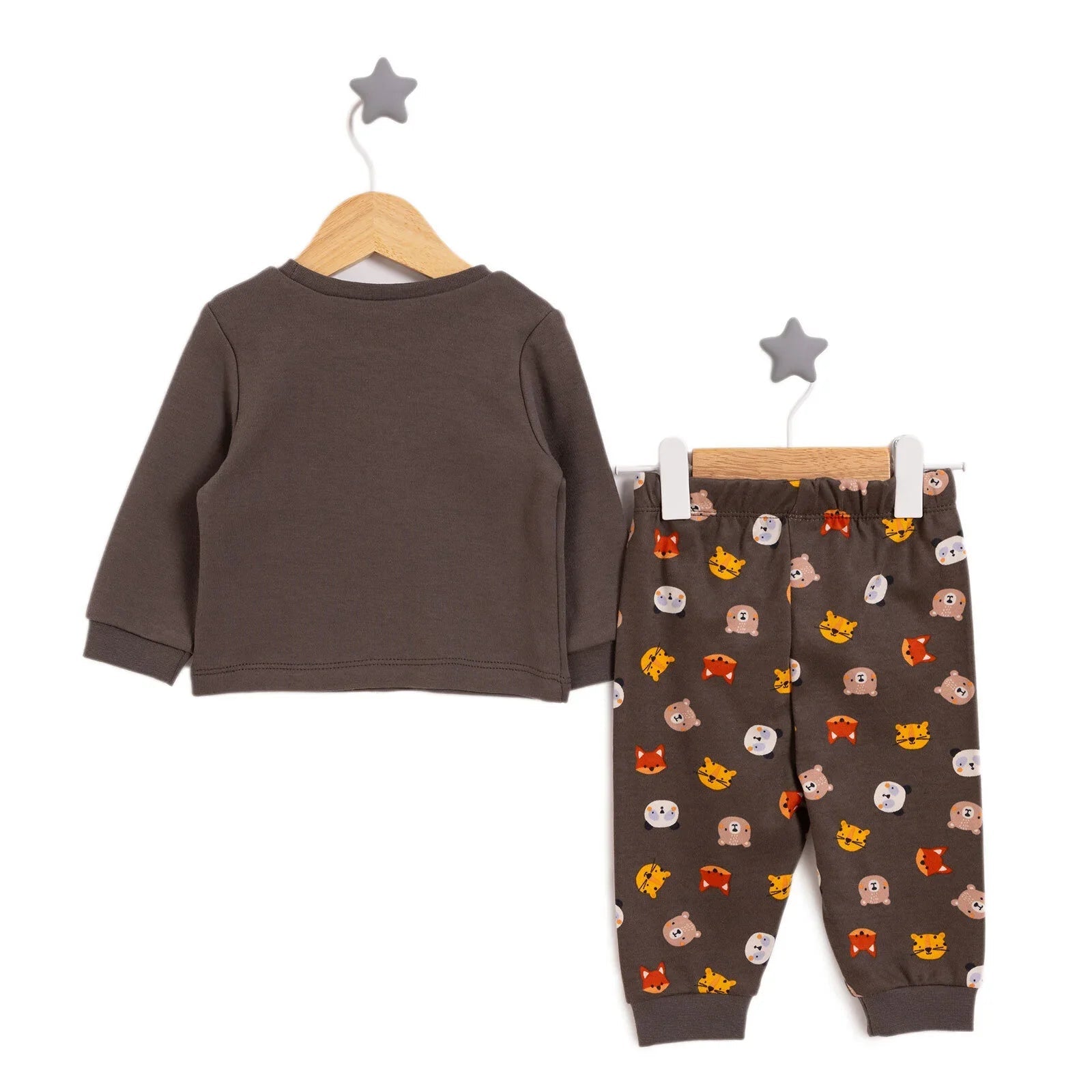 HelloBaby Boy Long Sleeve Pyjamas Set - Khaki - mezetto ebebek ebebek