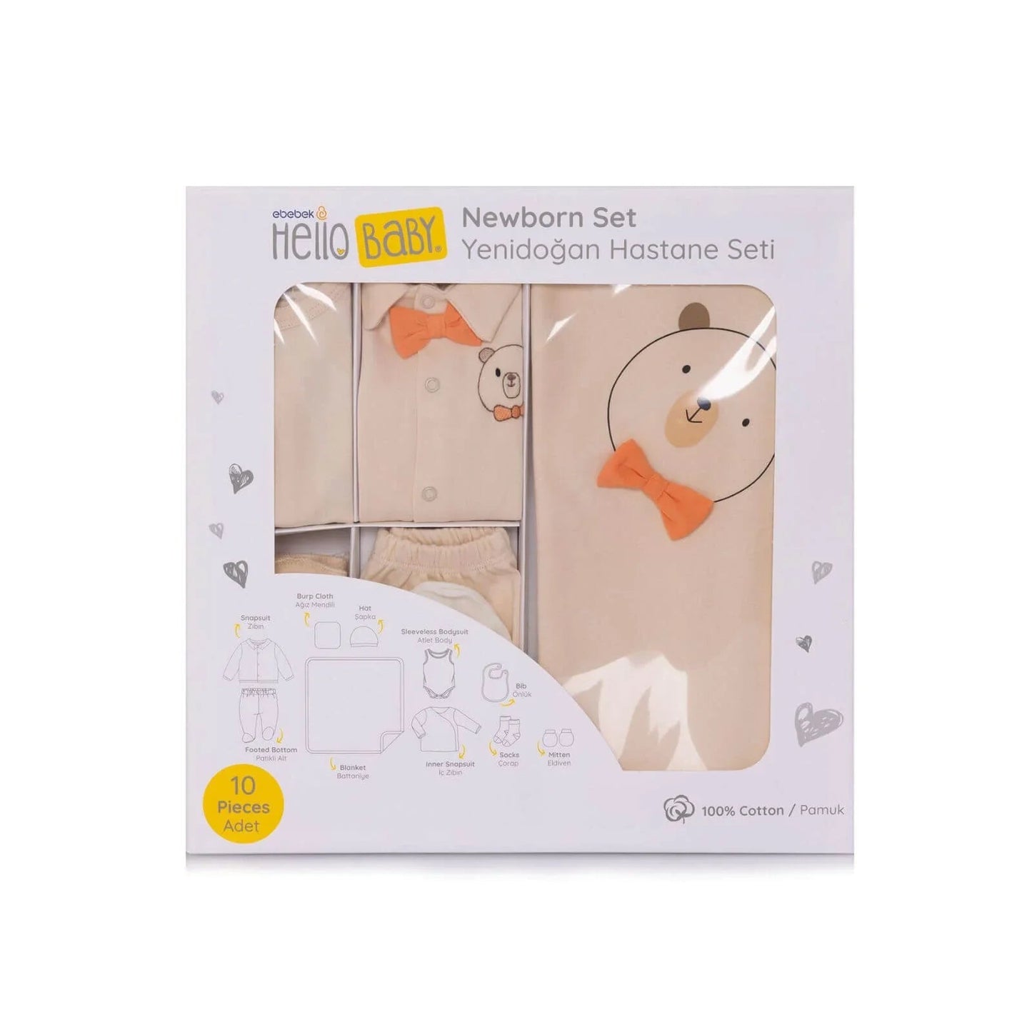 HelloBaby Boy Newborn Set 10 pcs - Ecru - mezetto ebebek ebebek