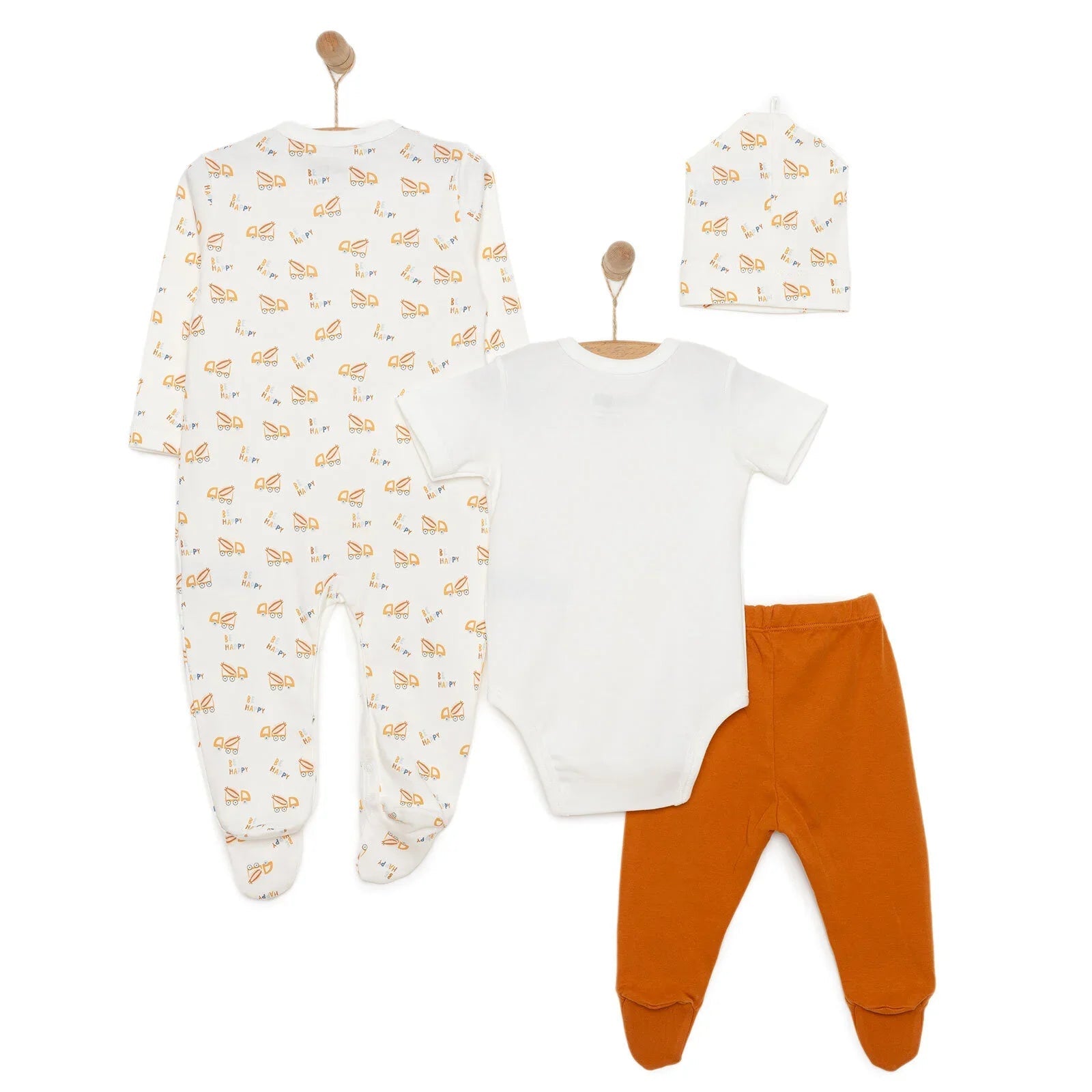 HelloBaby Boy Newborn Set 4 pcs - Dark Orange - mezetto ebebek ebebek
