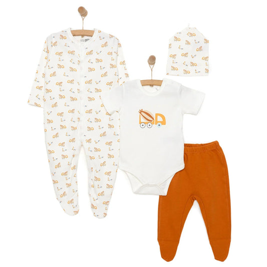 HelloBaby Boy Newborn Set 4 pcs - Dark Orange - mezetto ebebek ebebek