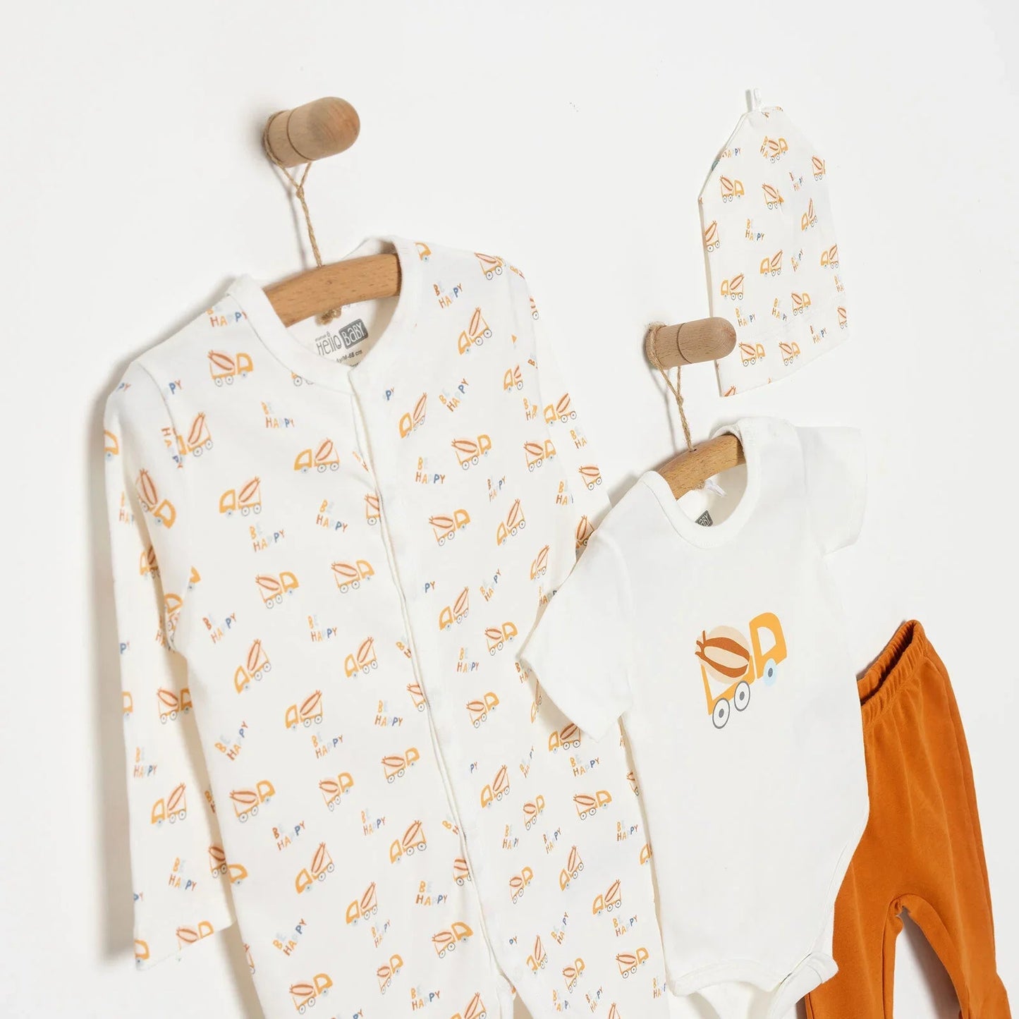 HelloBaby Boy Newborn Set 4 pcs - Dark Orange - mezetto ebebek ebebek
