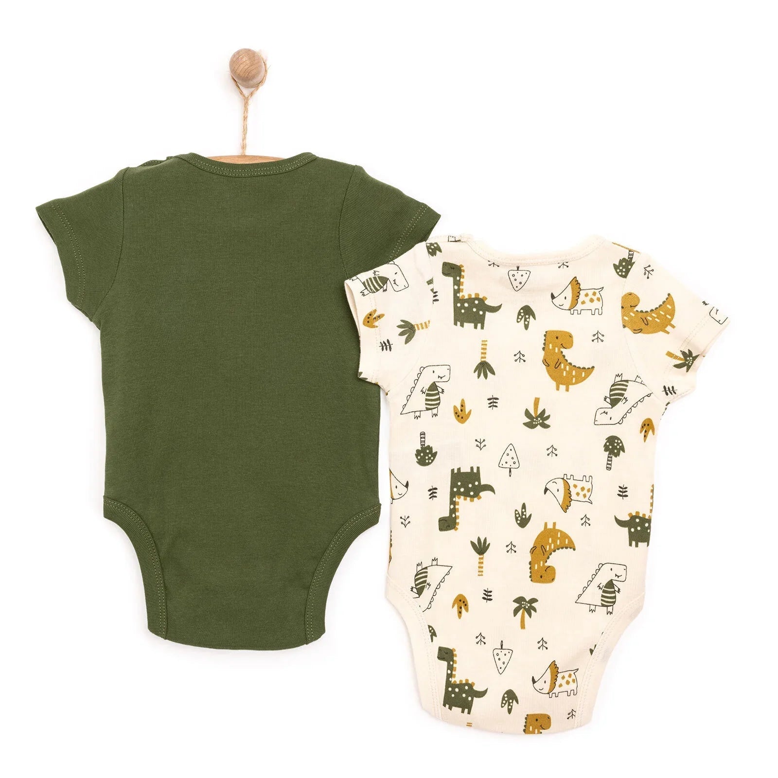 HelloBaby Boy Short Sleeve Bodysuit 2 pcs - Khaki - mezetto ebebek ebebek