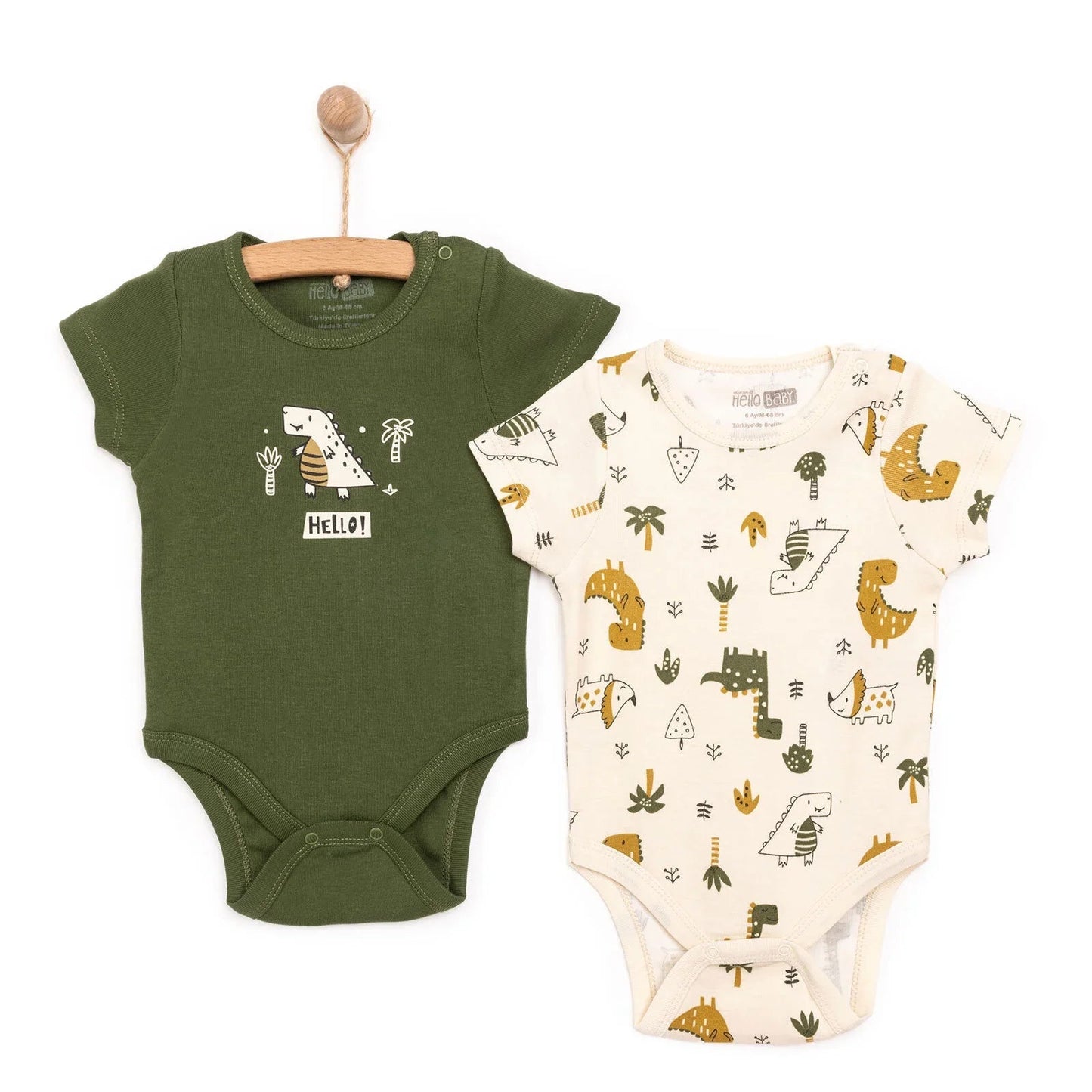 HelloBaby Boy Short Sleeve Bodysuit 2 pcs - Khaki - mezetto ebebek ebebek