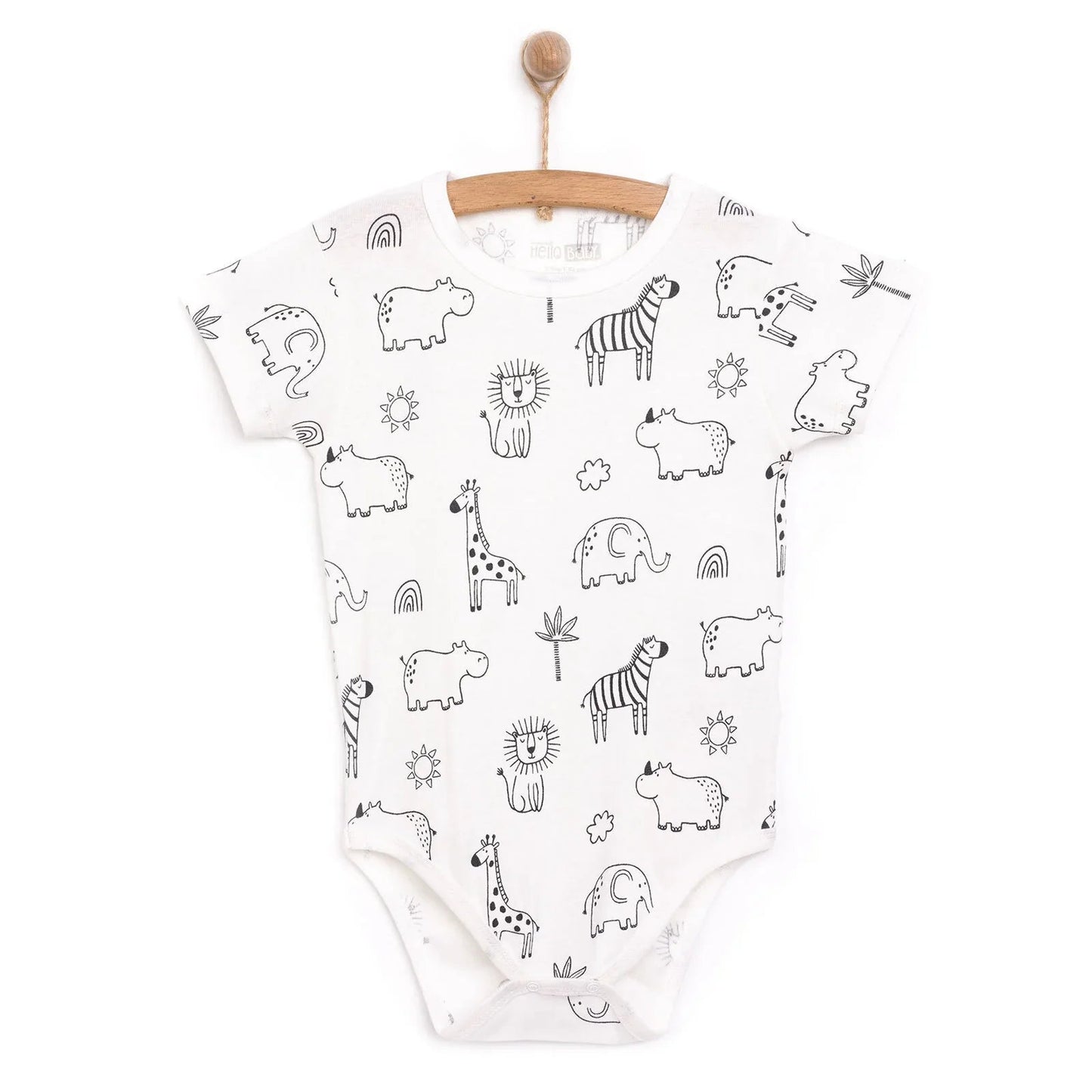 HelloBaby Boy Short Sleeve Bodysuit - Ecru - mezetto ebebek ebebek