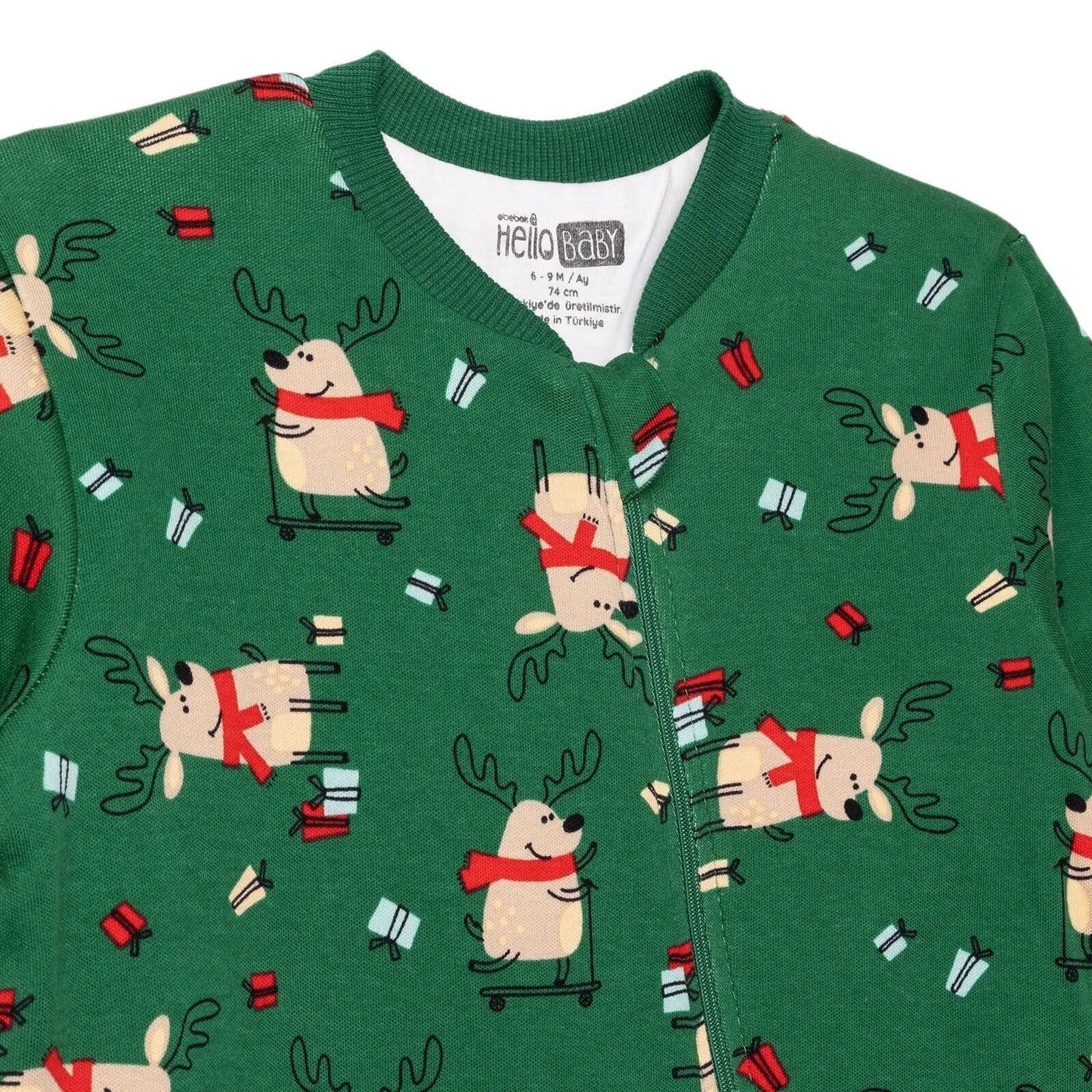 HelloBaby Christmas Baby Boy Sleepsuit - Dark Green - mezetto ebebek ebebek
