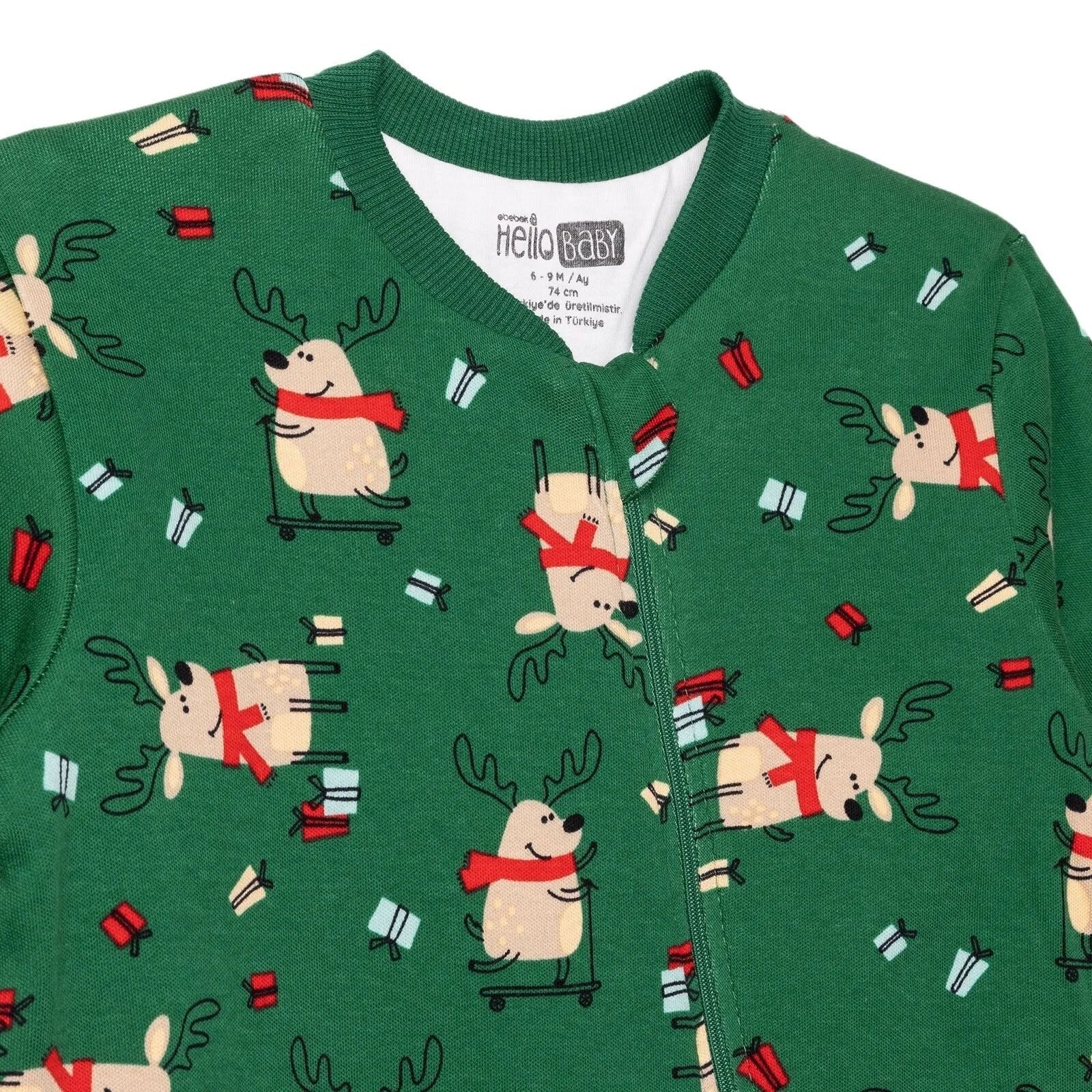HelloBaby Christmas Baby Boy Sleepsuit - Dark Green - mezetto ebebek ebebek