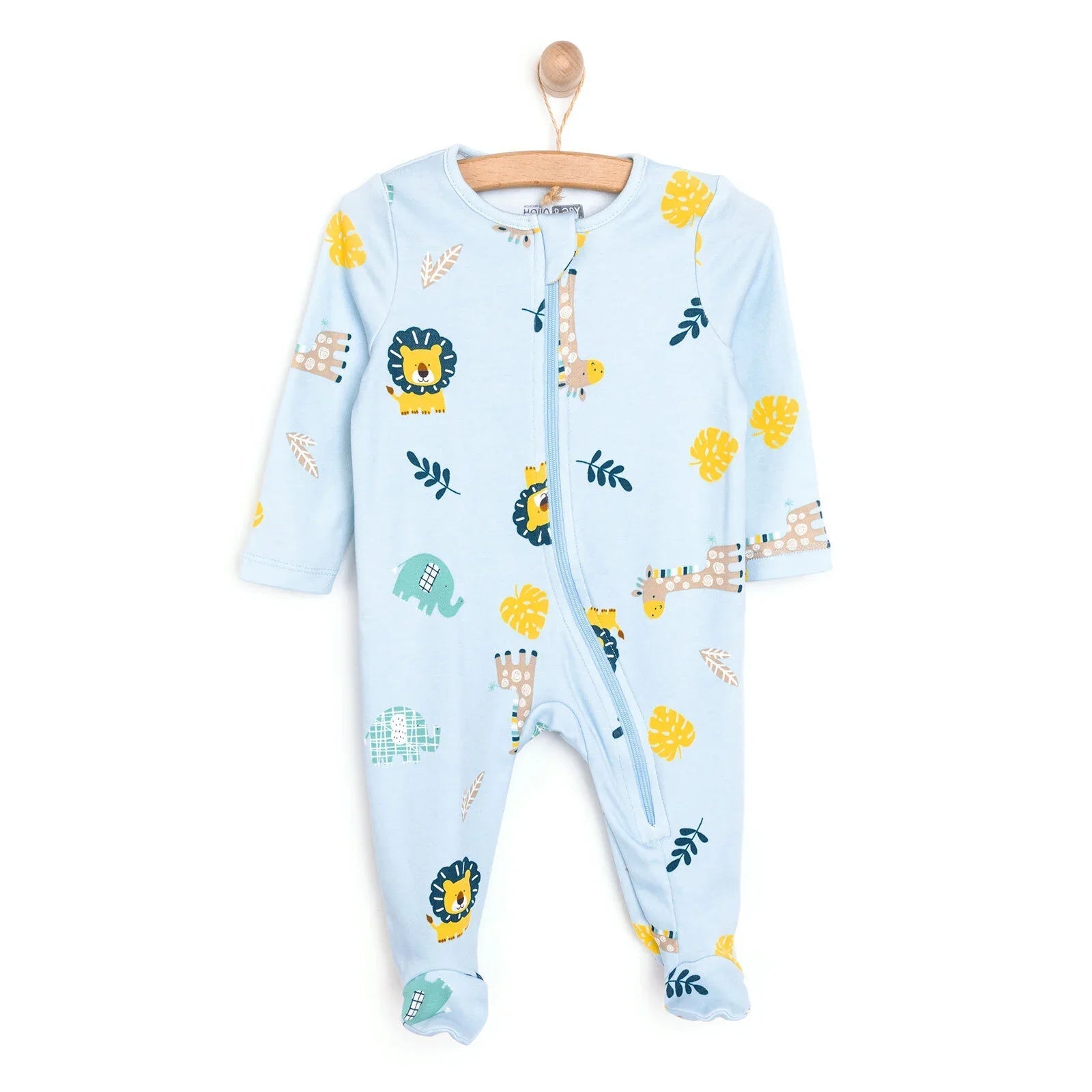 HelloBaby Footed Jumpsuit - Light Blue - mezetto ebebek ebebek