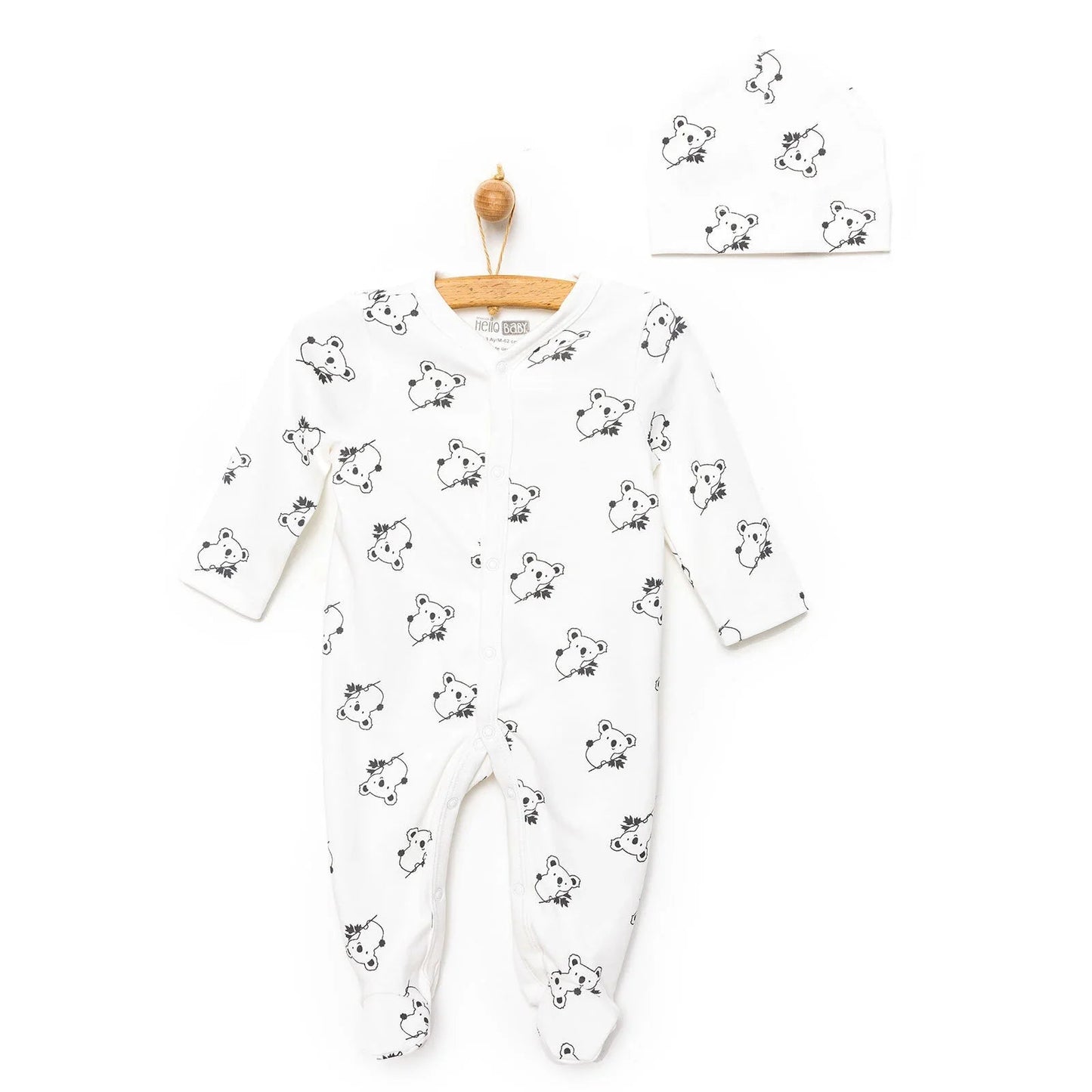 HelloBaby Footed Jumpsuit with Hat - Black - mezetto ebebek ebebek