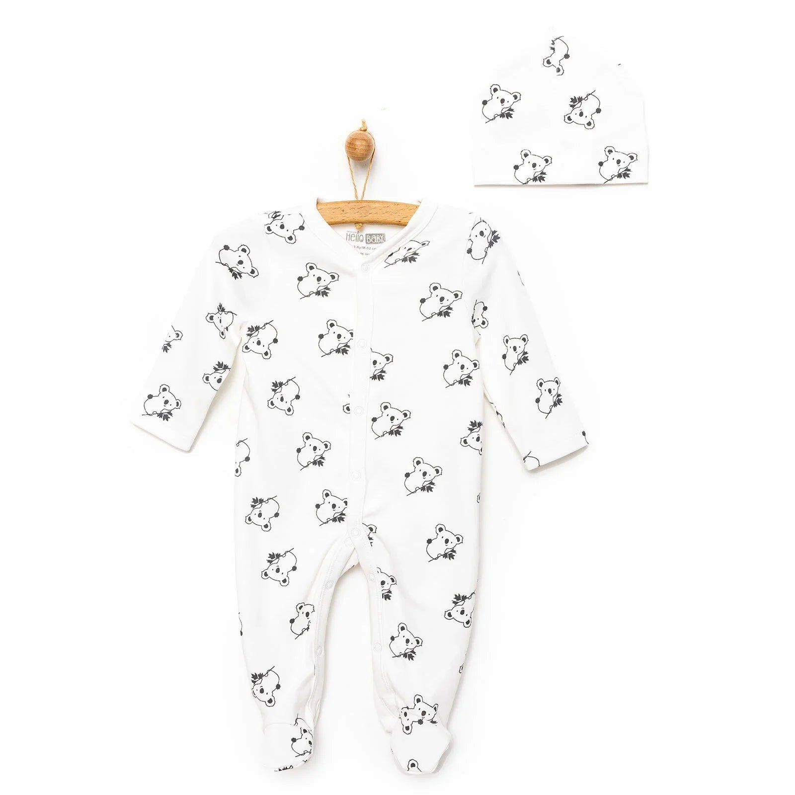HelloBaby Footed Jumpsuit with Hat - Black - mezetto ebebek ebebek