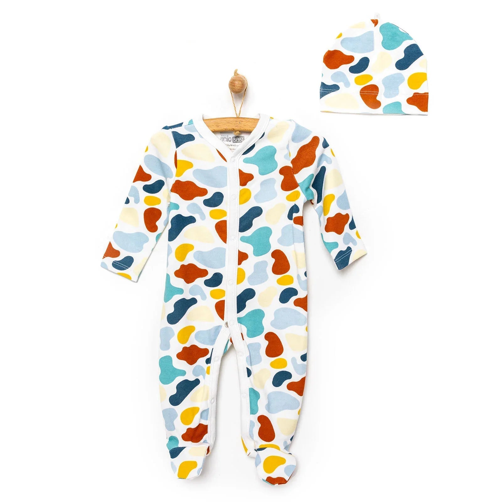 HelloBaby Footed Jumpsuit with Hat - Blue - mezetto ebebek ebebek