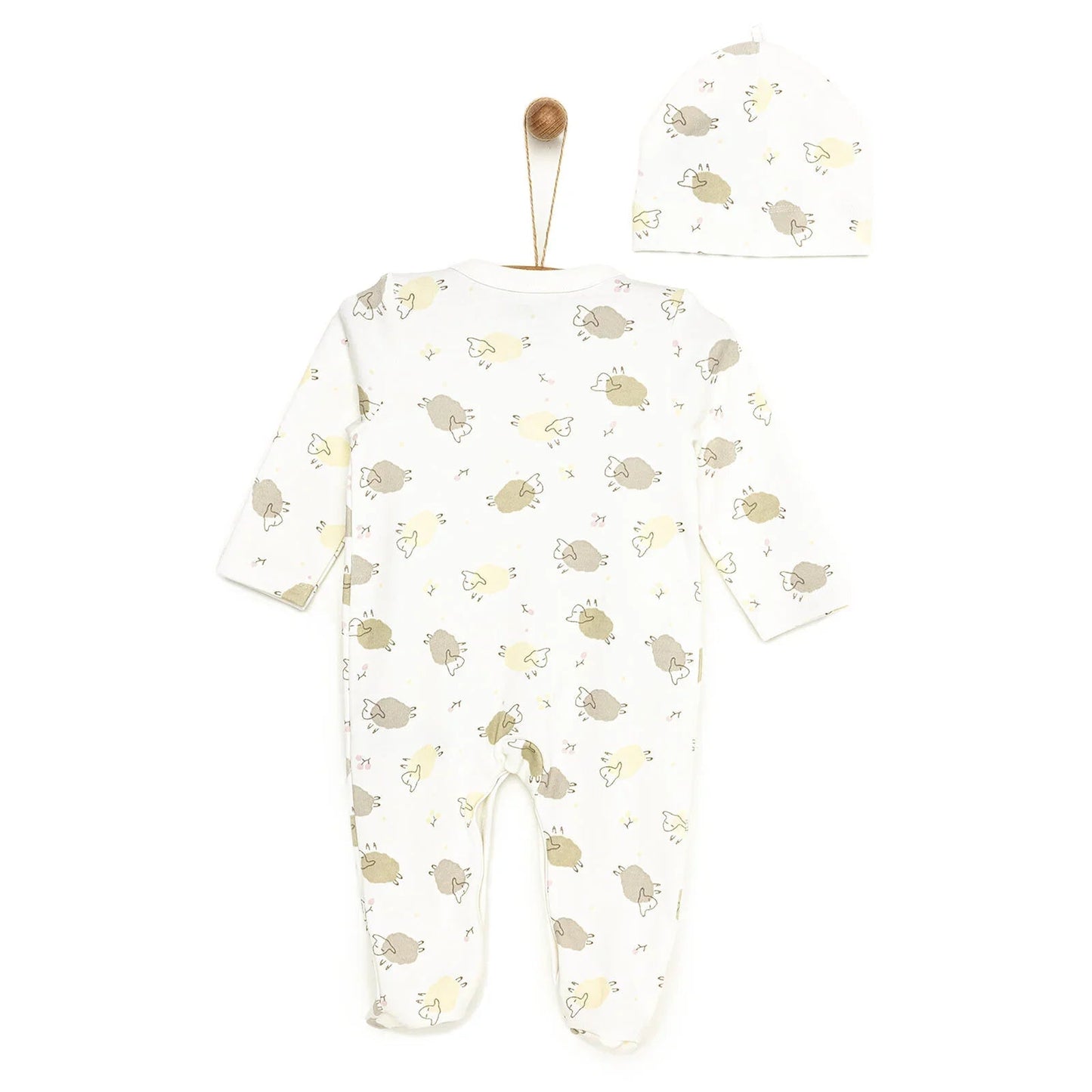 HelloBaby Footed Jumpsuit with Hat - Ecru - mezetto ebebek ebebek