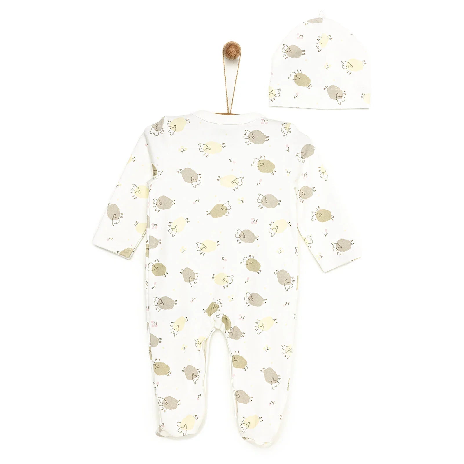 HelloBaby Footed Jumpsuit with Hat - Ecru - mezetto ebebek ebebek