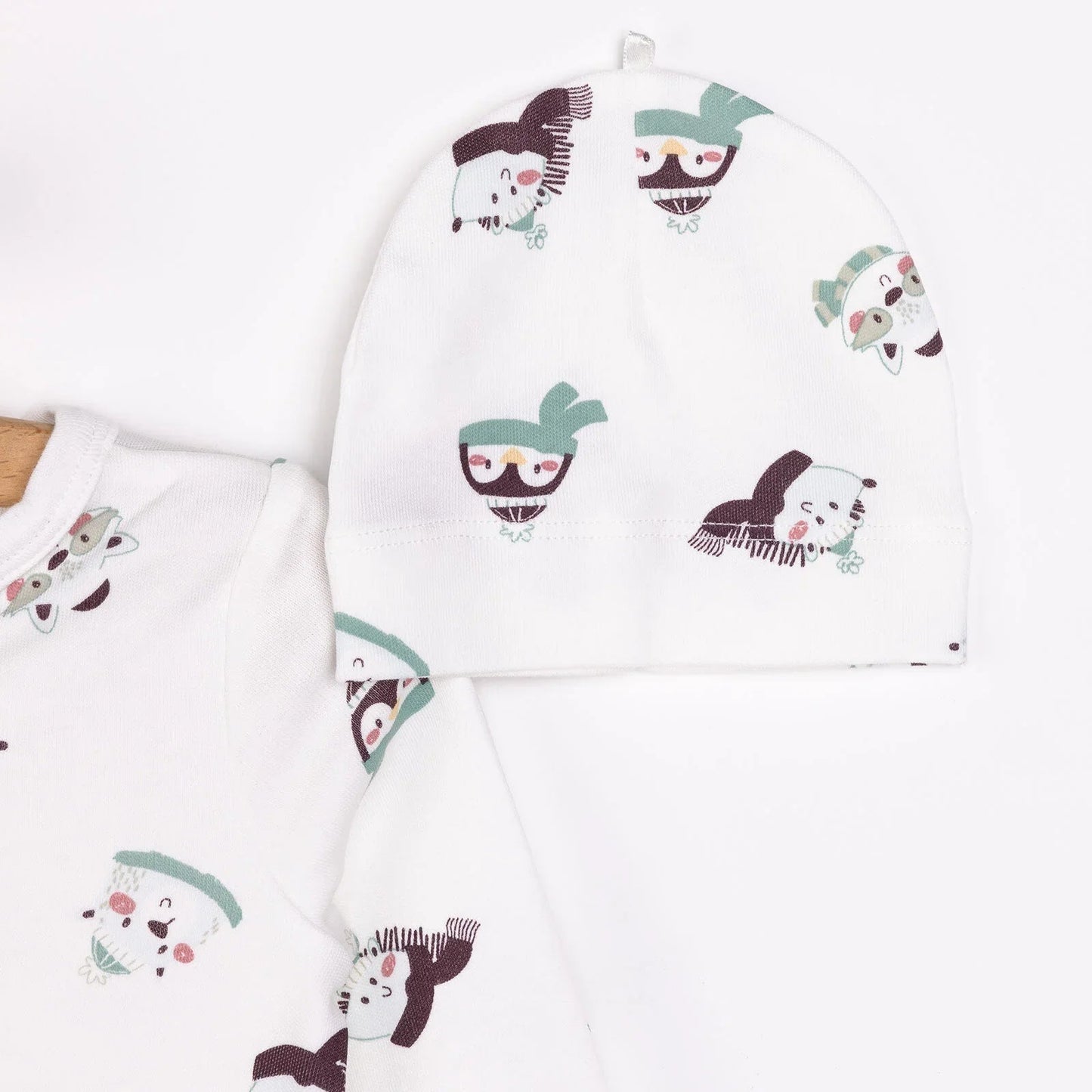 HelloBaby Footed Jumpsuit with Hat - Ecru - mezetto ebebek ebebek