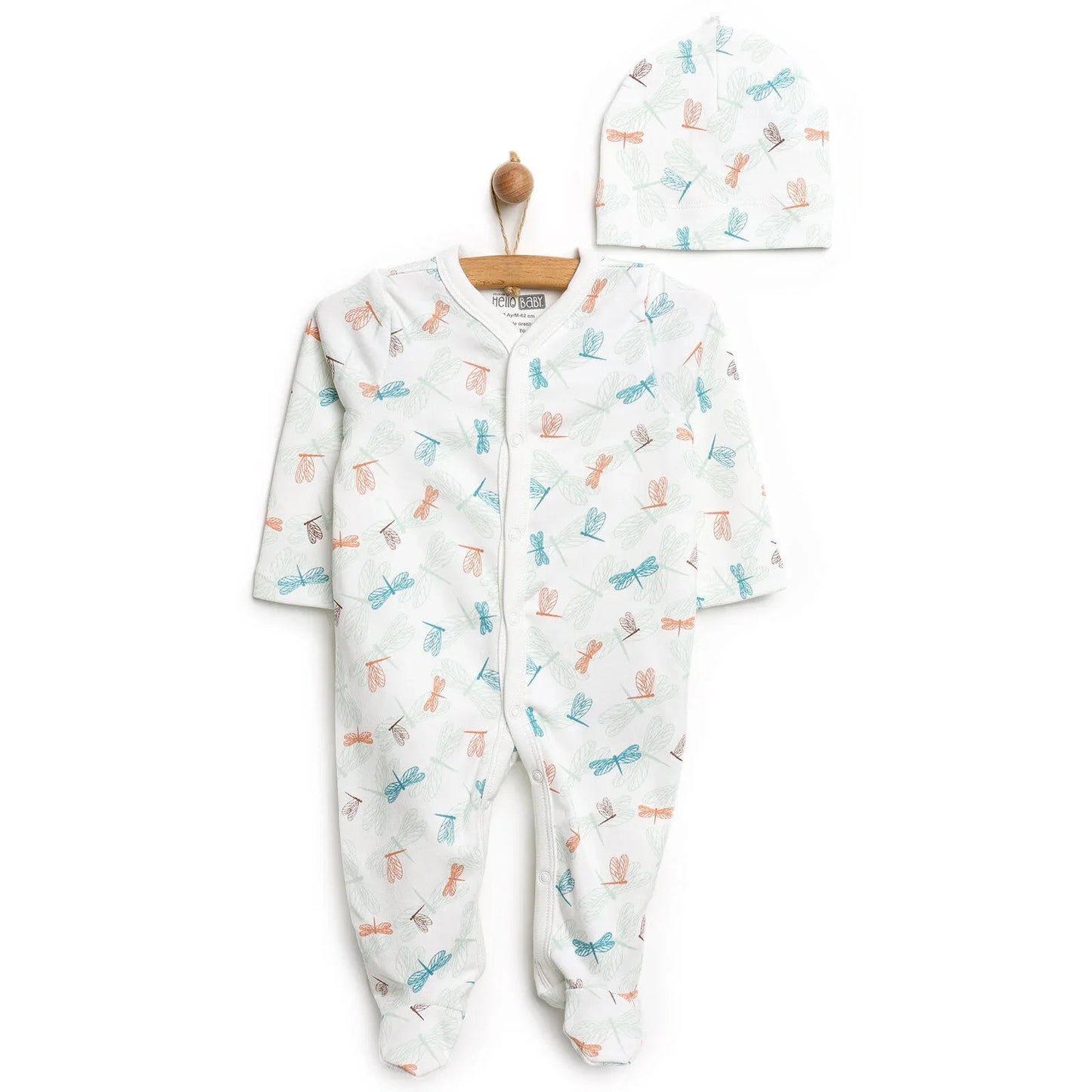 HelloBaby Footed Jumpsuit with Hat - Green - mezetto ebebek ebebek