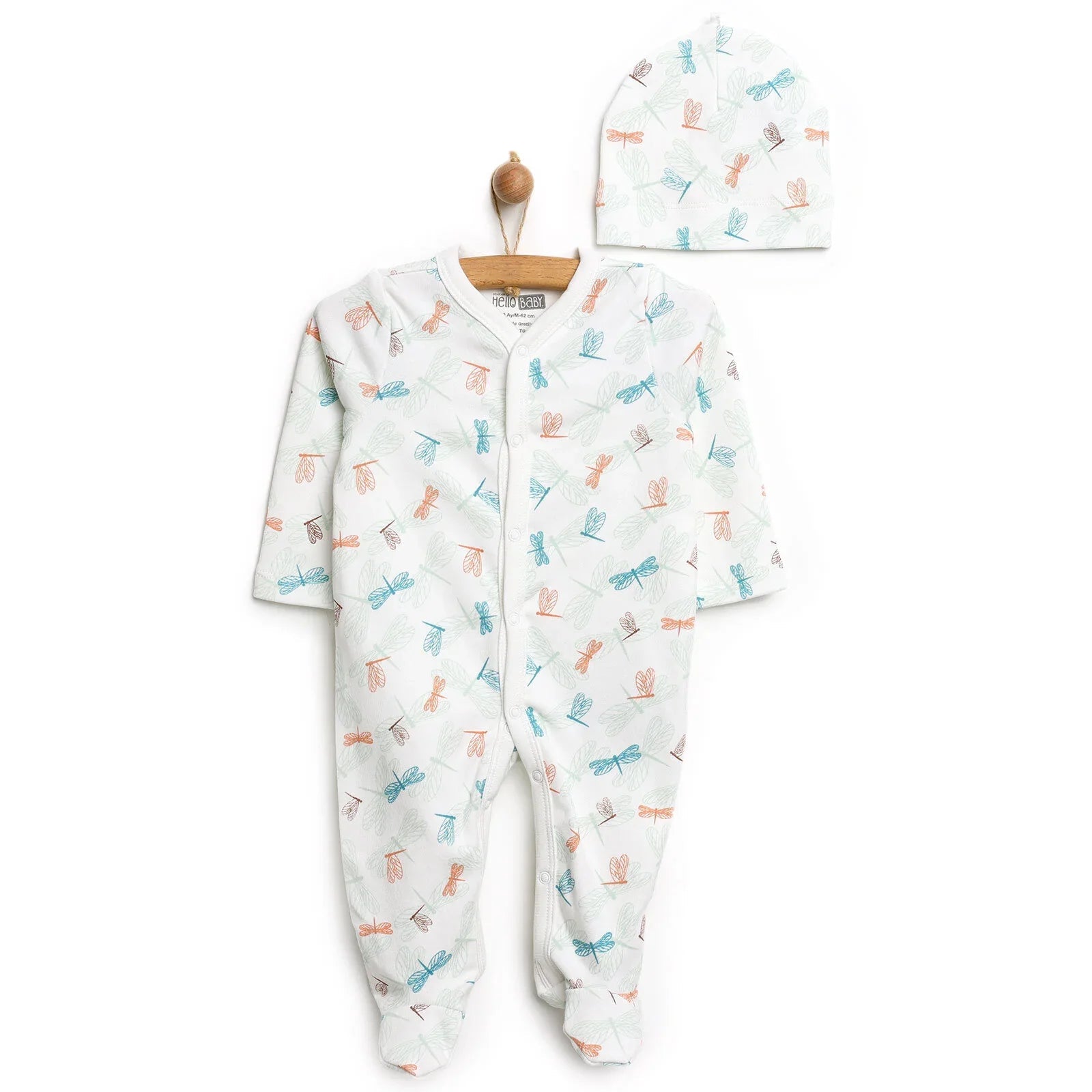 HelloBaby Footed Jumpsuit with Hat - Green - mezetto ebebek ebebek
