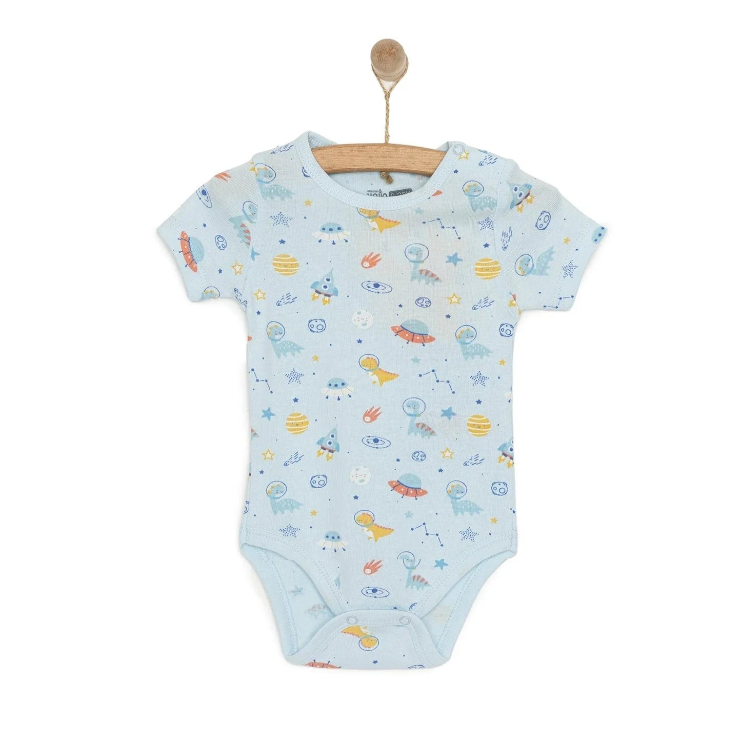 HelloBaby Galaxy Patterned Short Sleeve Bodysuit - Blue - mezetto ebebek ebebek