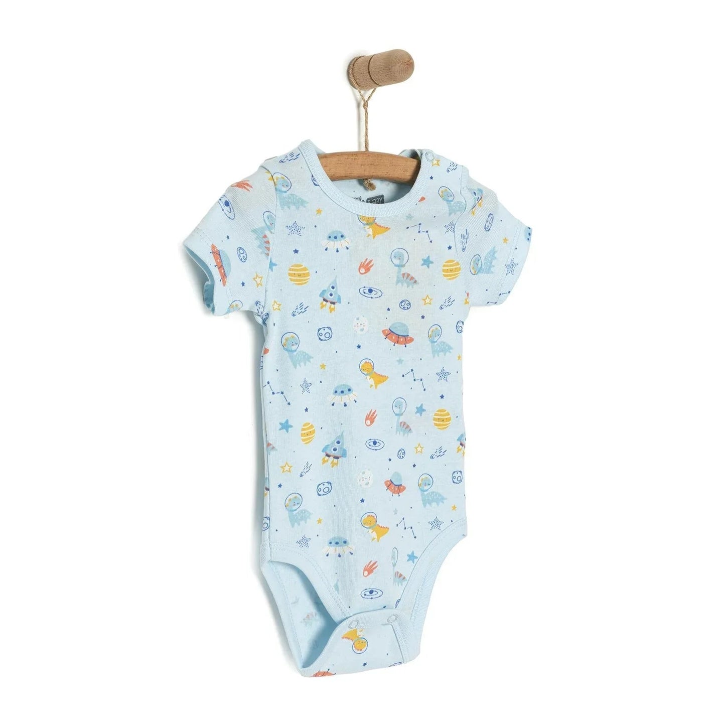 HelloBaby Galaxy Patterned Short Sleeve Bodysuit - Blue - mezetto ebebek ebebek