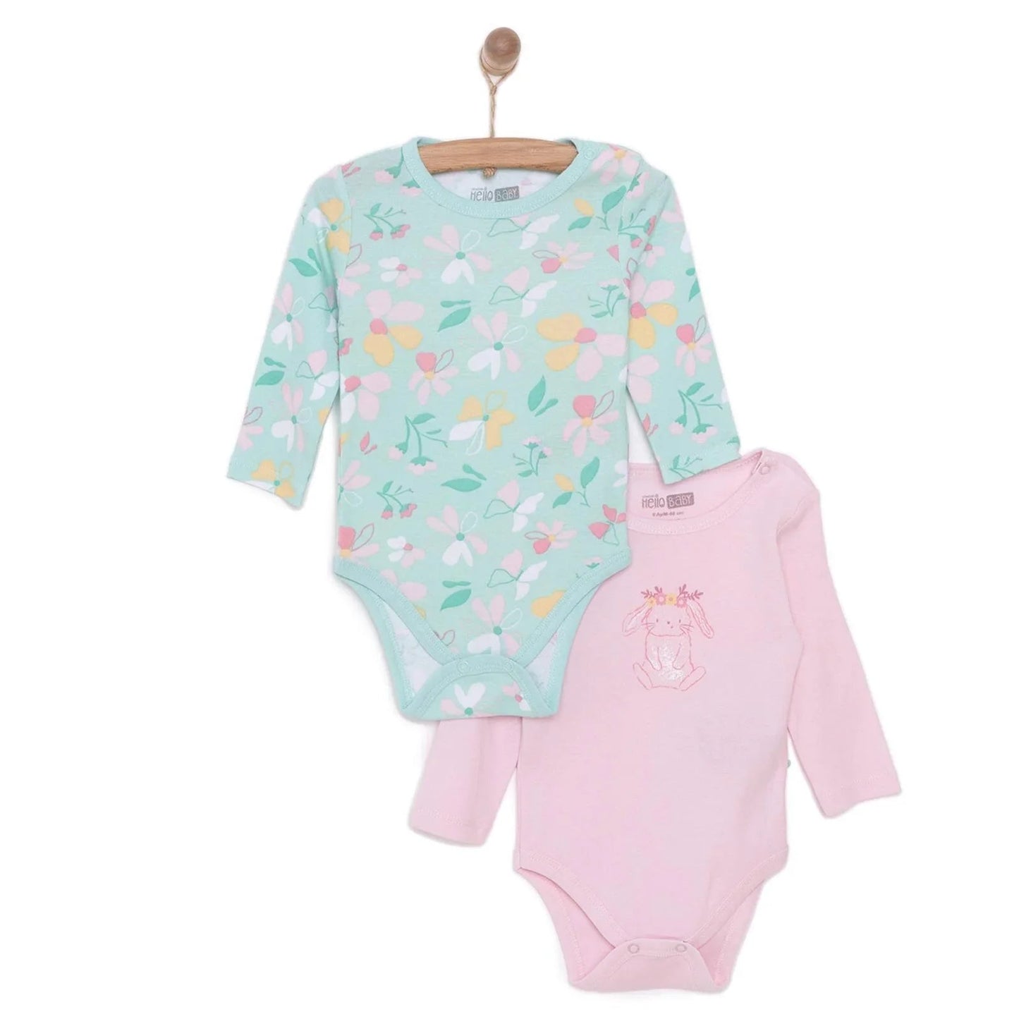 HelloBaby Girl 2 - Pack Long Sleeve Bodysuit - Light Pink - mezetto ebebek ebebek