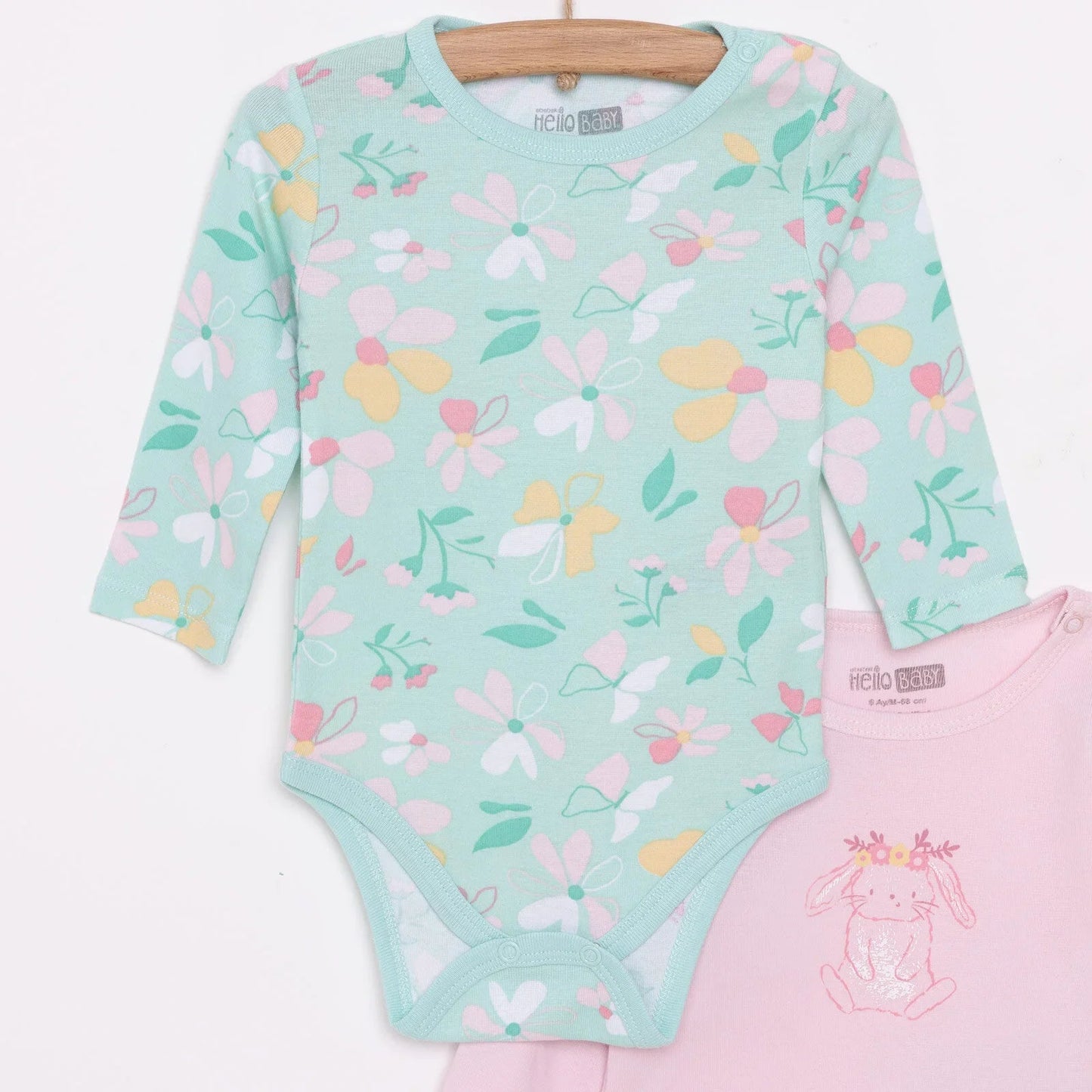 HelloBaby Girl 2 - Pack Long Sleeve Bodysuit - Light Pink - mezetto ebebek ebebek