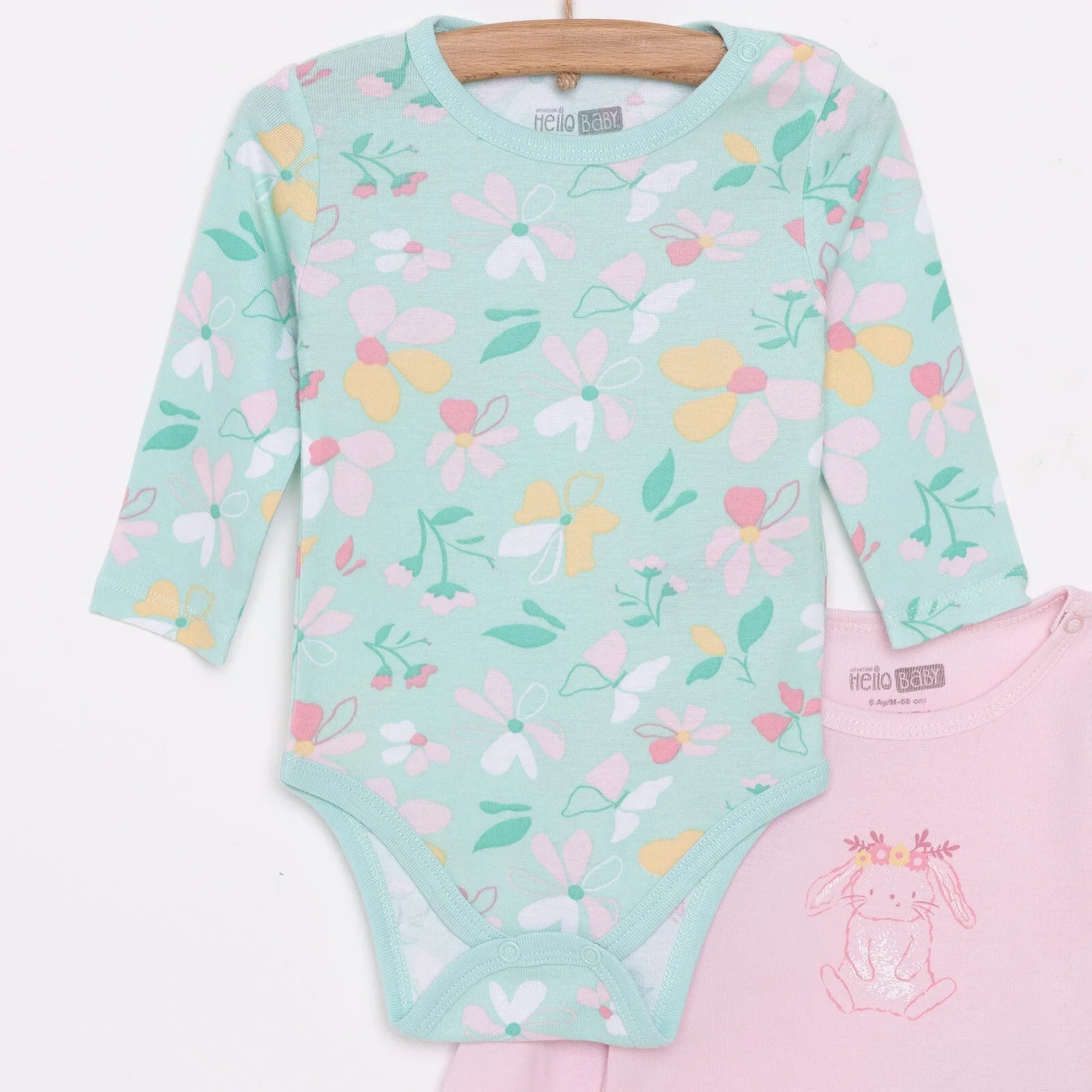HelloBaby Girl 2 - Pack Long Sleeve Bodysuit - Light Pink - mezetto ebebek ebebek