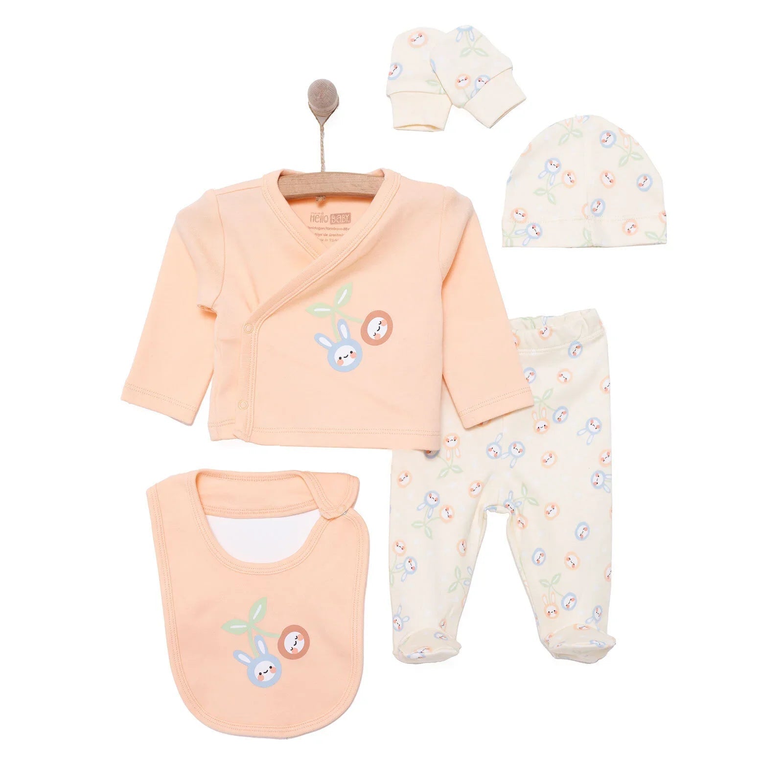 HelloBaby Girl 5 Piece Newborn Set - Salmon - mezetto ebebek ebebek