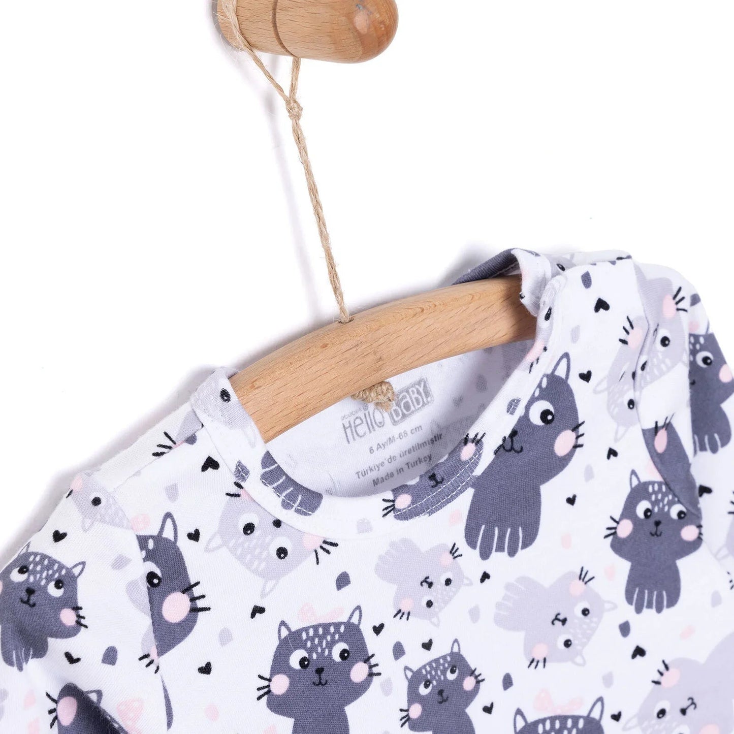 HelloBaby Girl Cat Printed Long Sleeve Bodysuit - White - mezetto ebebek ebebek