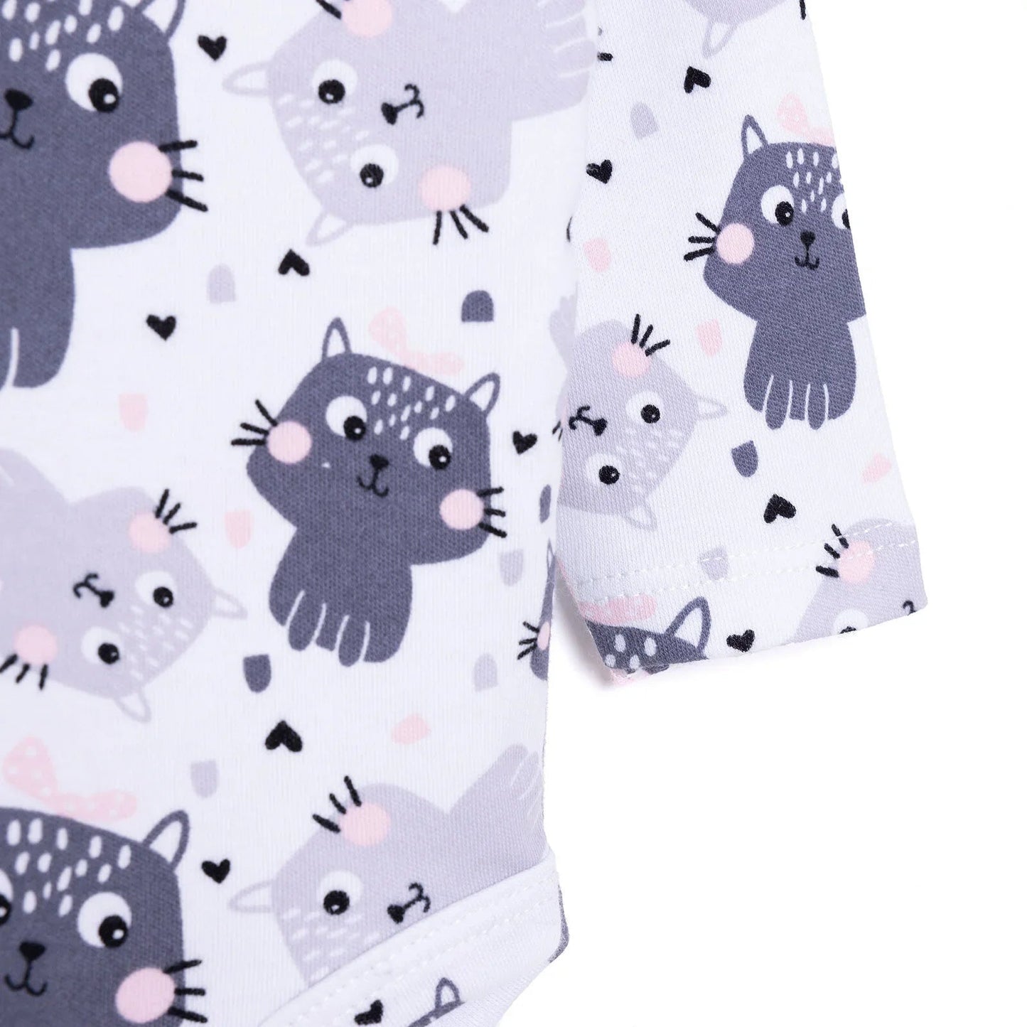 HelloBaby Girl Cat Printed Long Sleeve Bodysuit - White - mezetto ebebek ebebek
