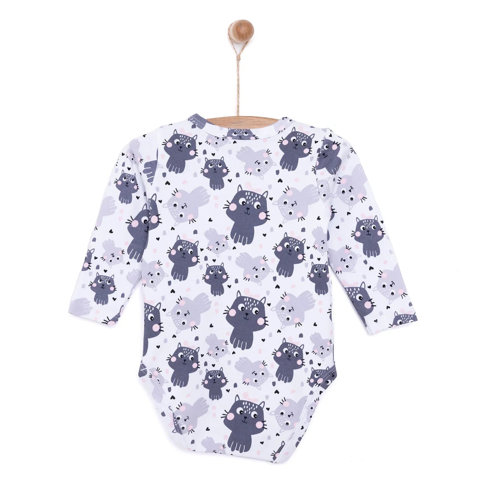 HelloBaby Girl Cat Printed Long Sleeve Bodysuit - White - mezetto ebebek ebebek