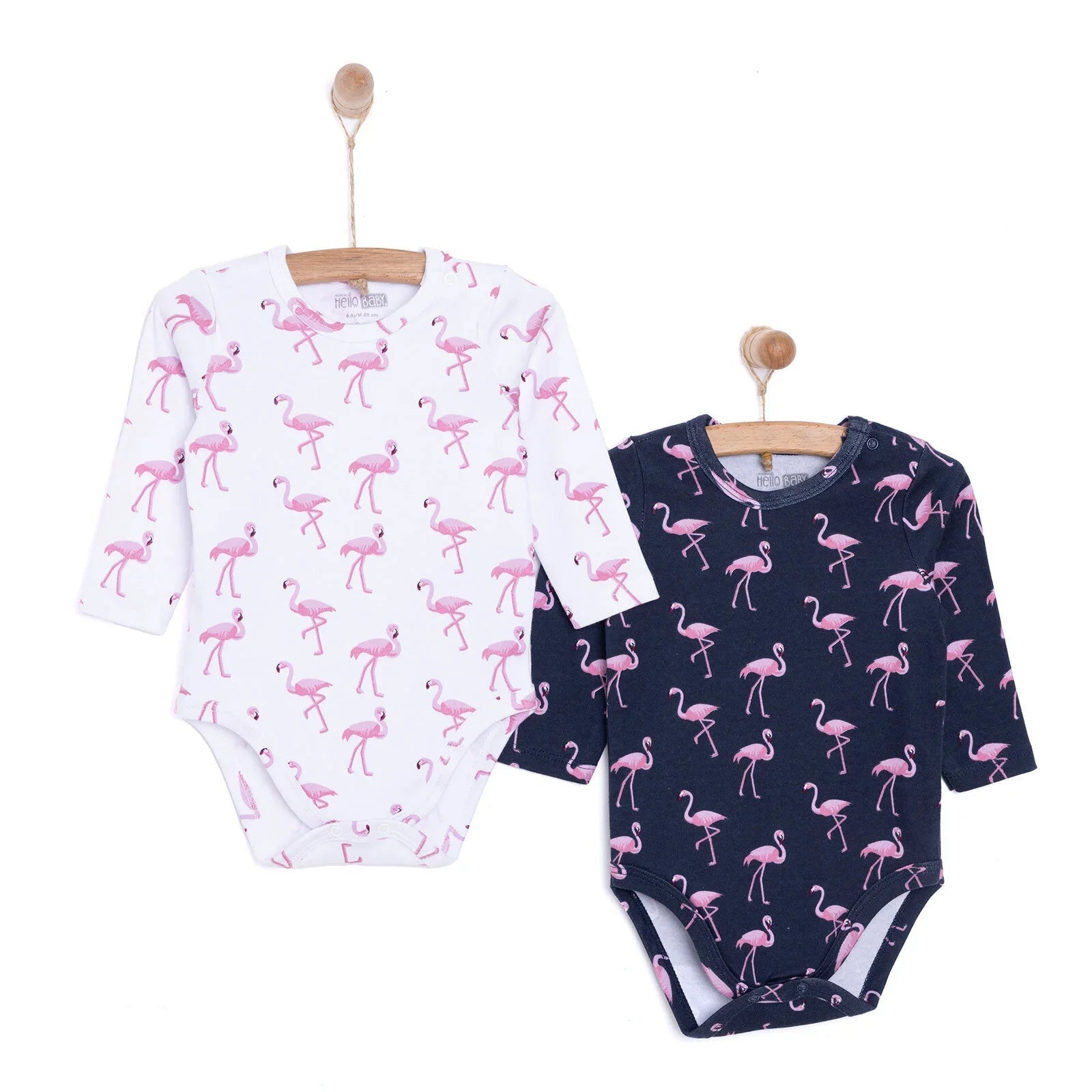 HelloBaby Girl Flamingo Printed 2 - Pack Long Sleeve Body - Navy Blue - mezetto ebebek ebebek