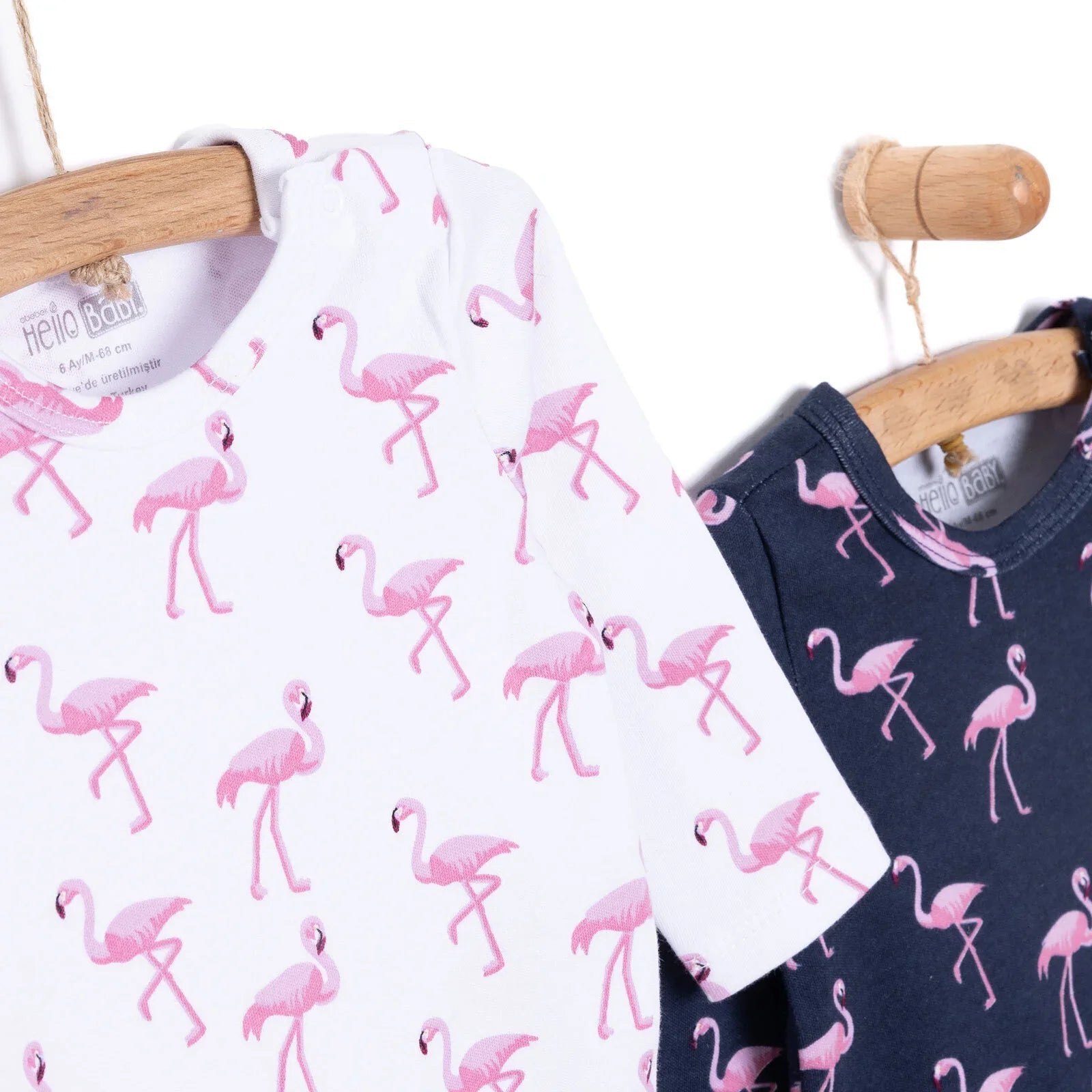 HelloBaby Girl Flamingo Printed 2 - Pack Long Sleeve Body - Navy Blue - mezetto ebebek ebebek