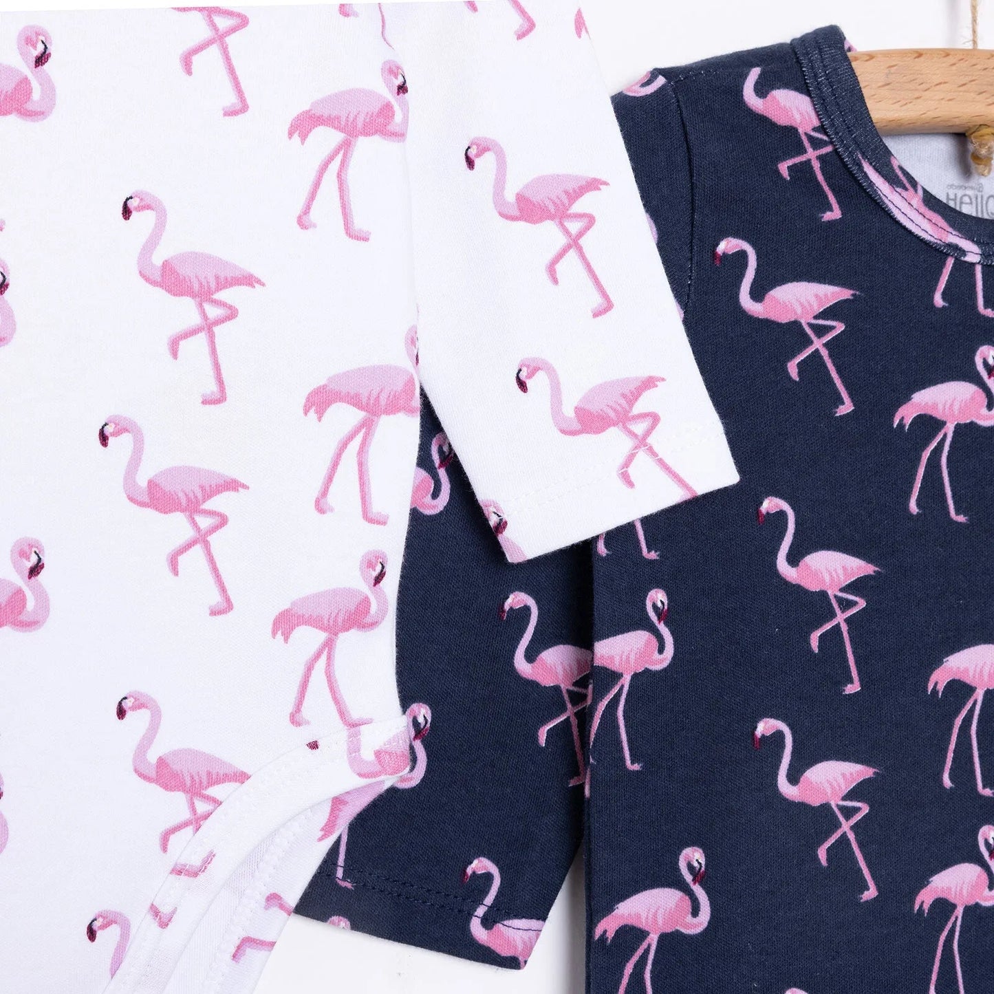 HelloBaby Girl Flamingo Printed 2 - Pack Long Sleeve Body - Navy Blue - mezetto ebebek ebebek
