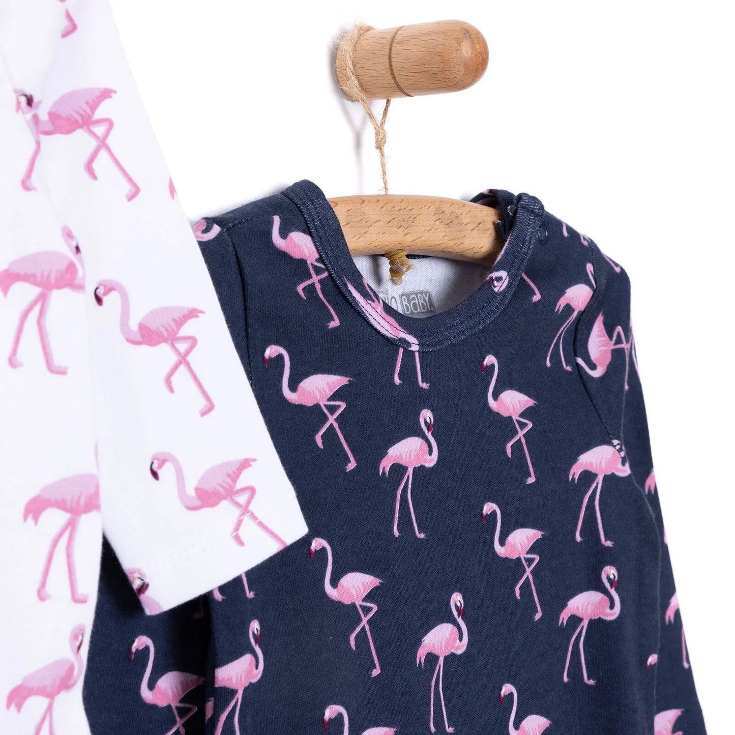 HelloBaby Girl Flamingo Printed 2 - Pack Long Sleeve Body - Navy Blue - mezetto ebebek ebebek