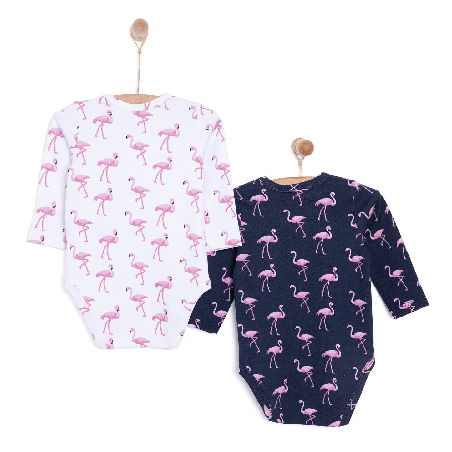 HelloBaby Girl Flamingo Printed 2 - Pack Long Sleeve Body - Navy Blue - mezetto ebebek ebebek