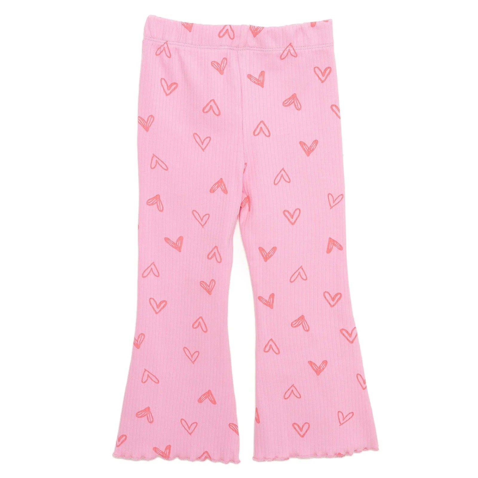 HelloBaby Girl Heart Patterned Flare Leggings - Pink - mezetto ebebek ebebek