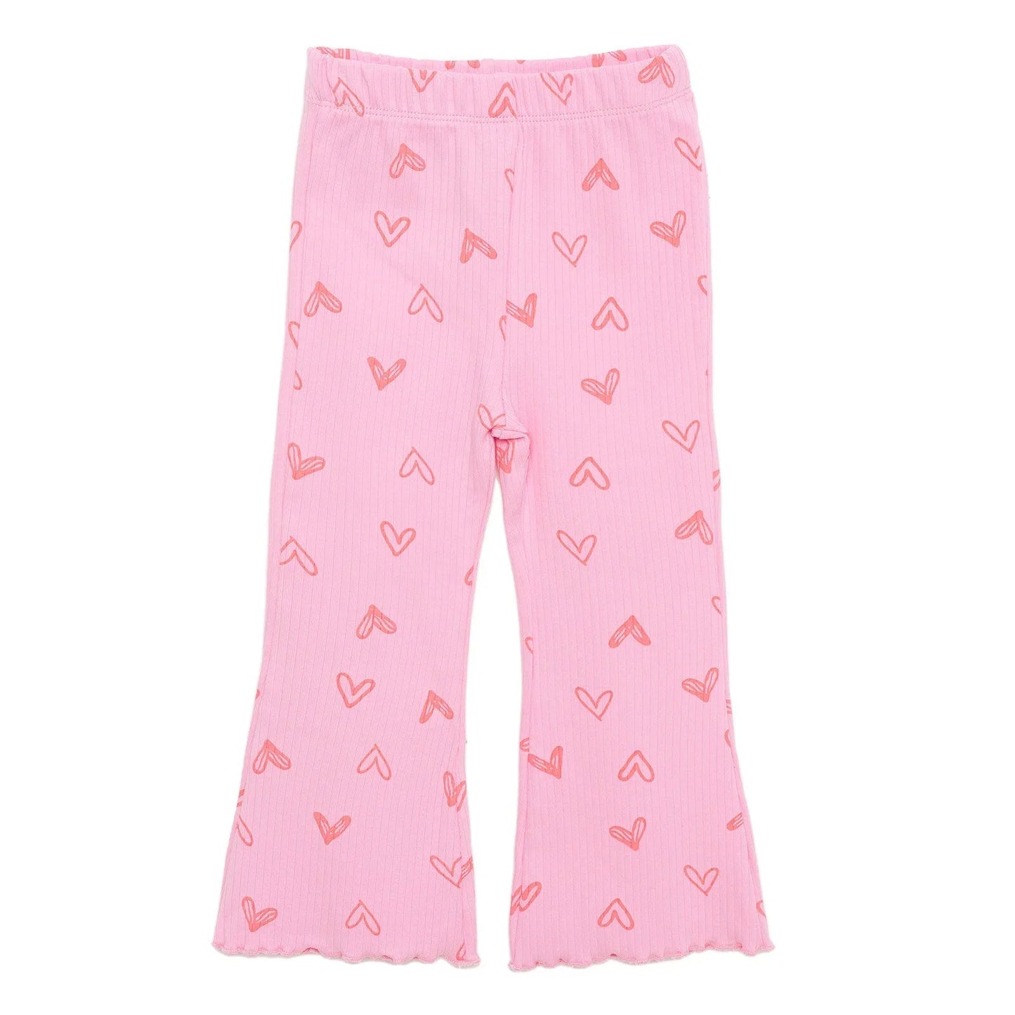 HelloBaby Girl Heart Patterned Flare Leggings - Pink - mezetto ebebek ebebek