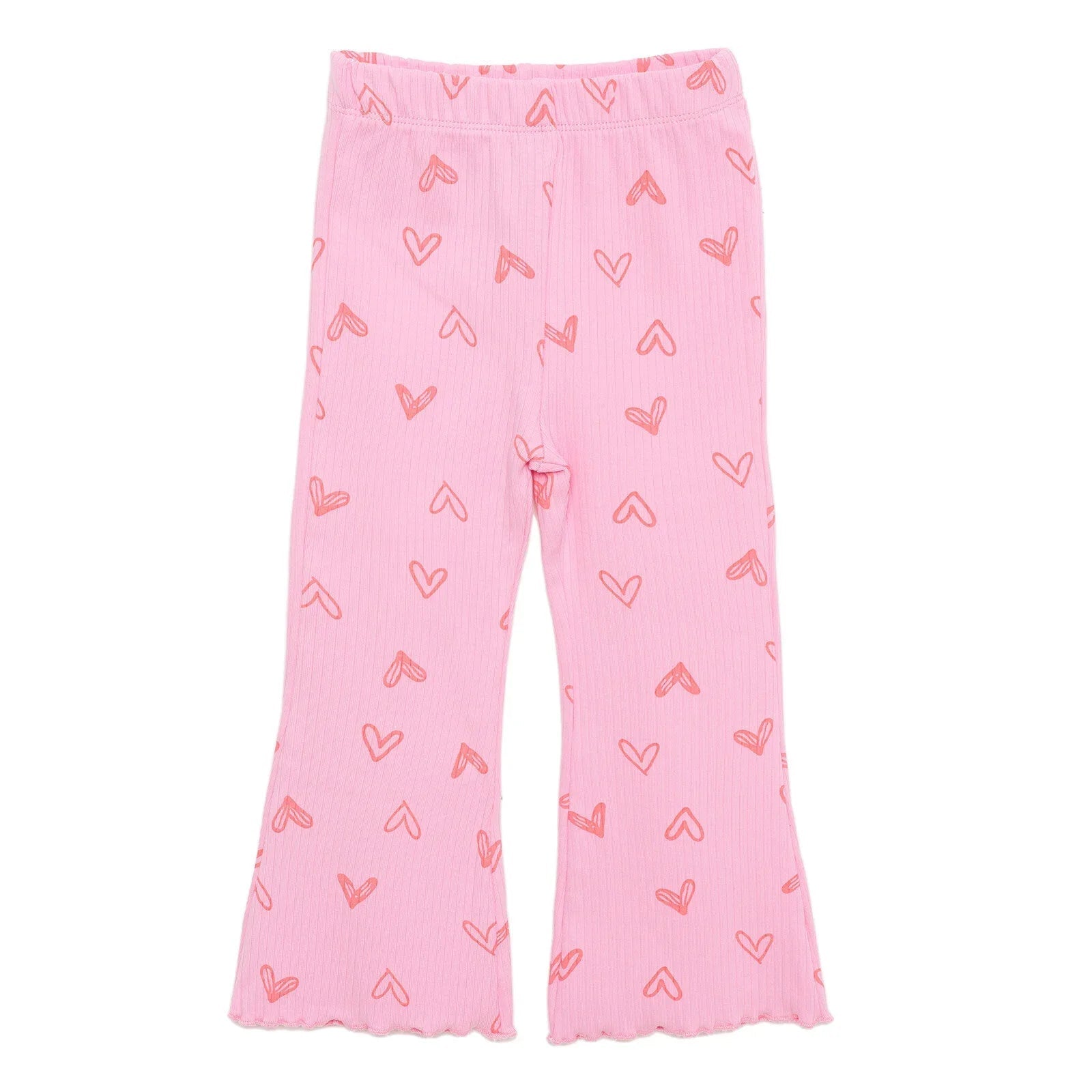 HelloBaby Girl Heart Patterned Flare Leggings - Pink - mezetto ebebek ebebek