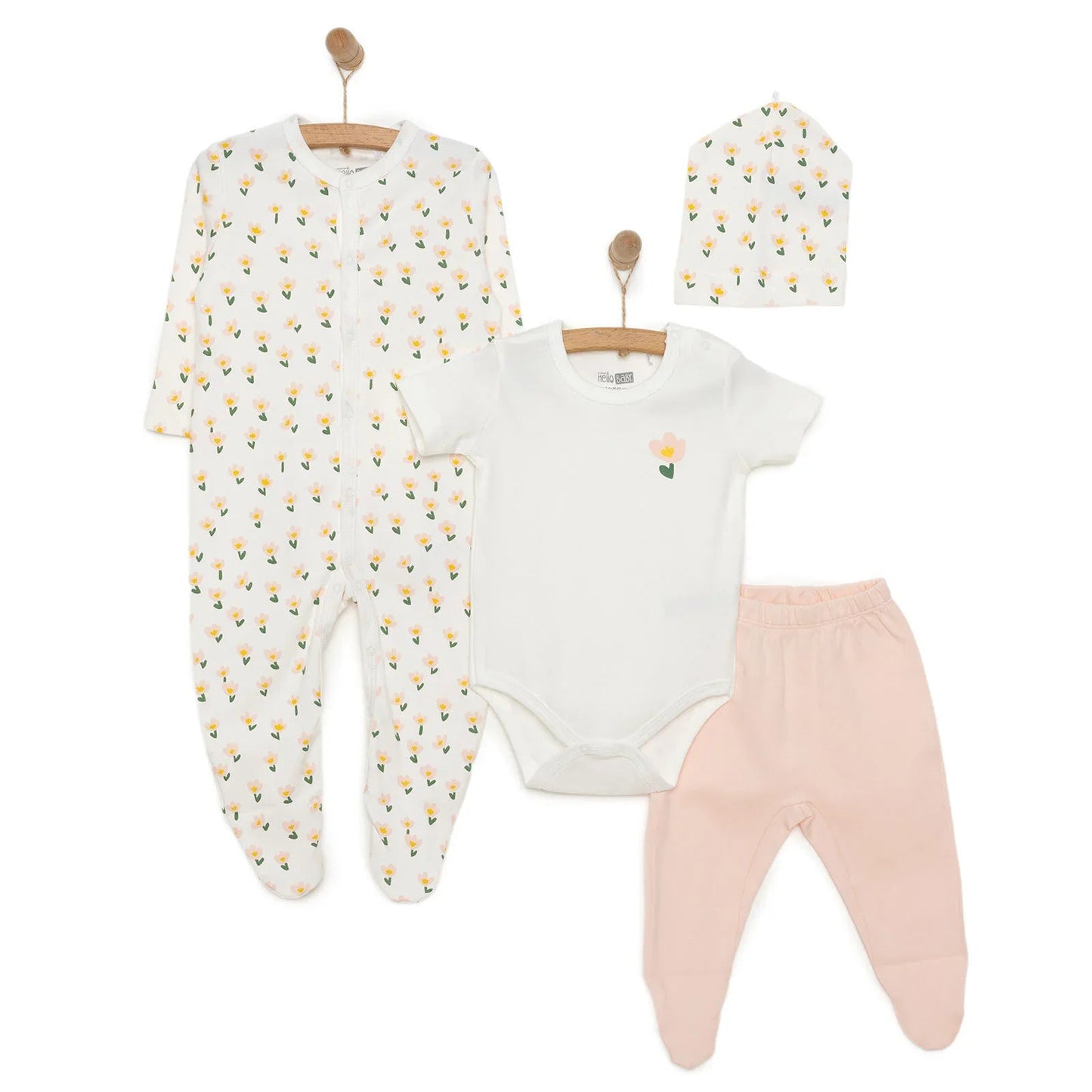 HelloBaby Girl Newborn Set 4 pcs - Pink - mezetto ebebek ebebek