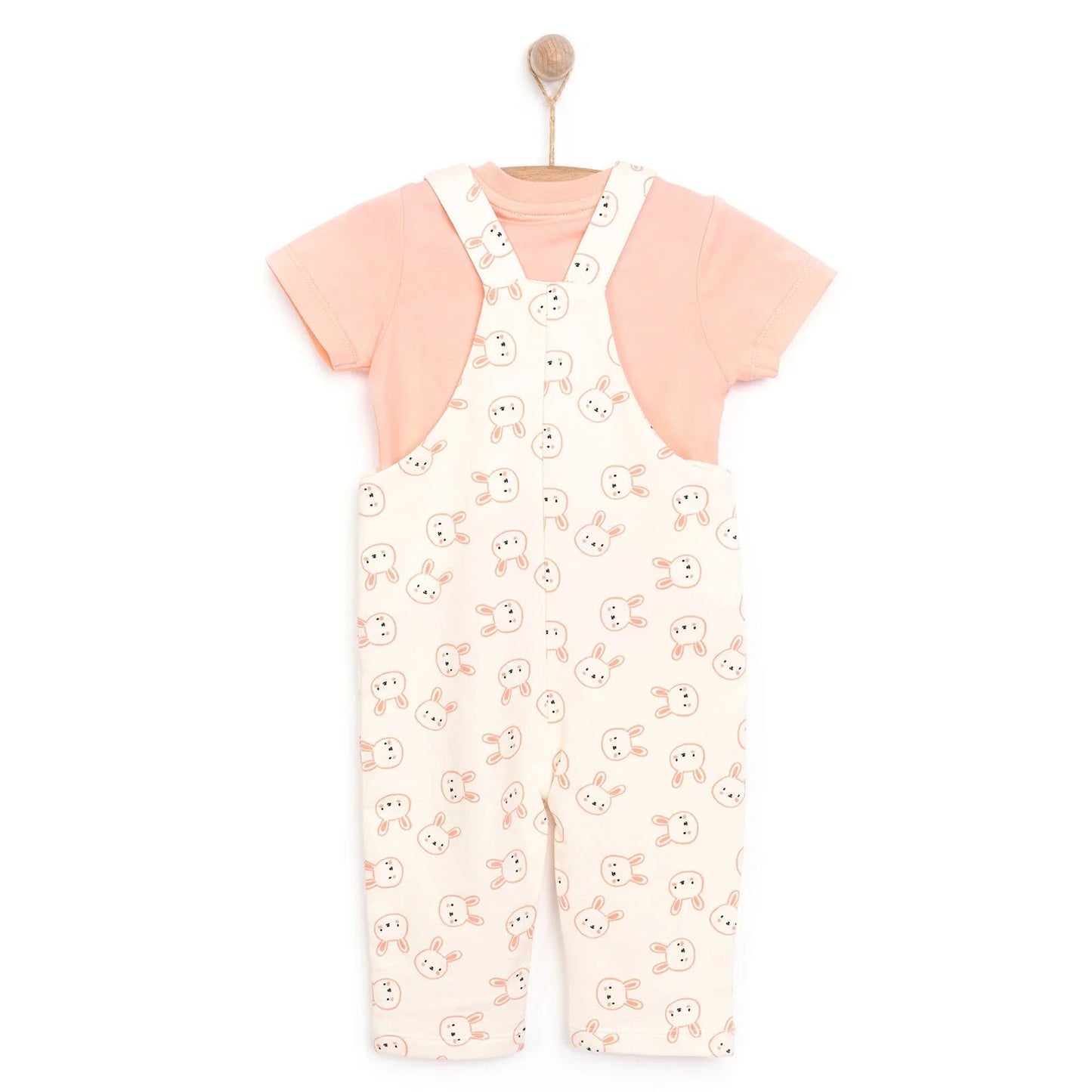 HelloBaby Girl Overalls T-shirt - Coral - mezetto ebebek ebebek