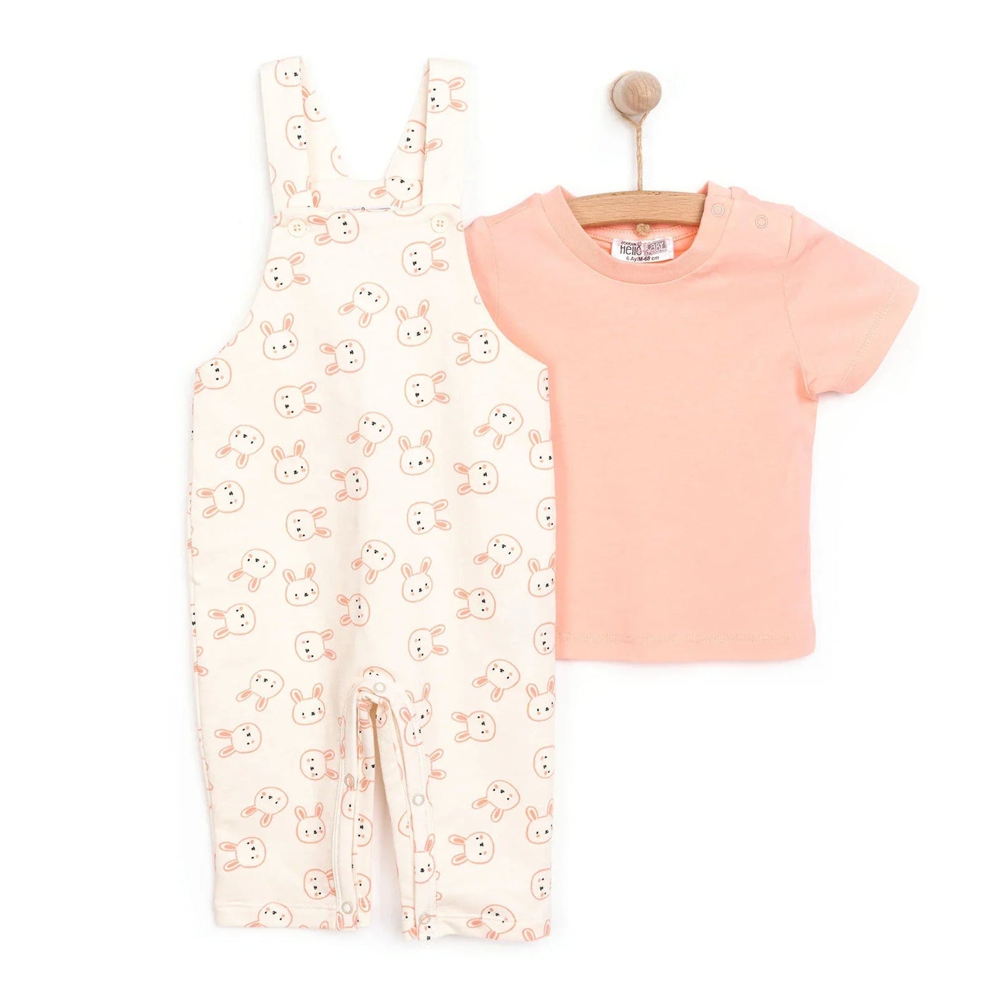 HelloBaby Girl Overalls T-shirt - Coral - mezetto ebebek ebebek