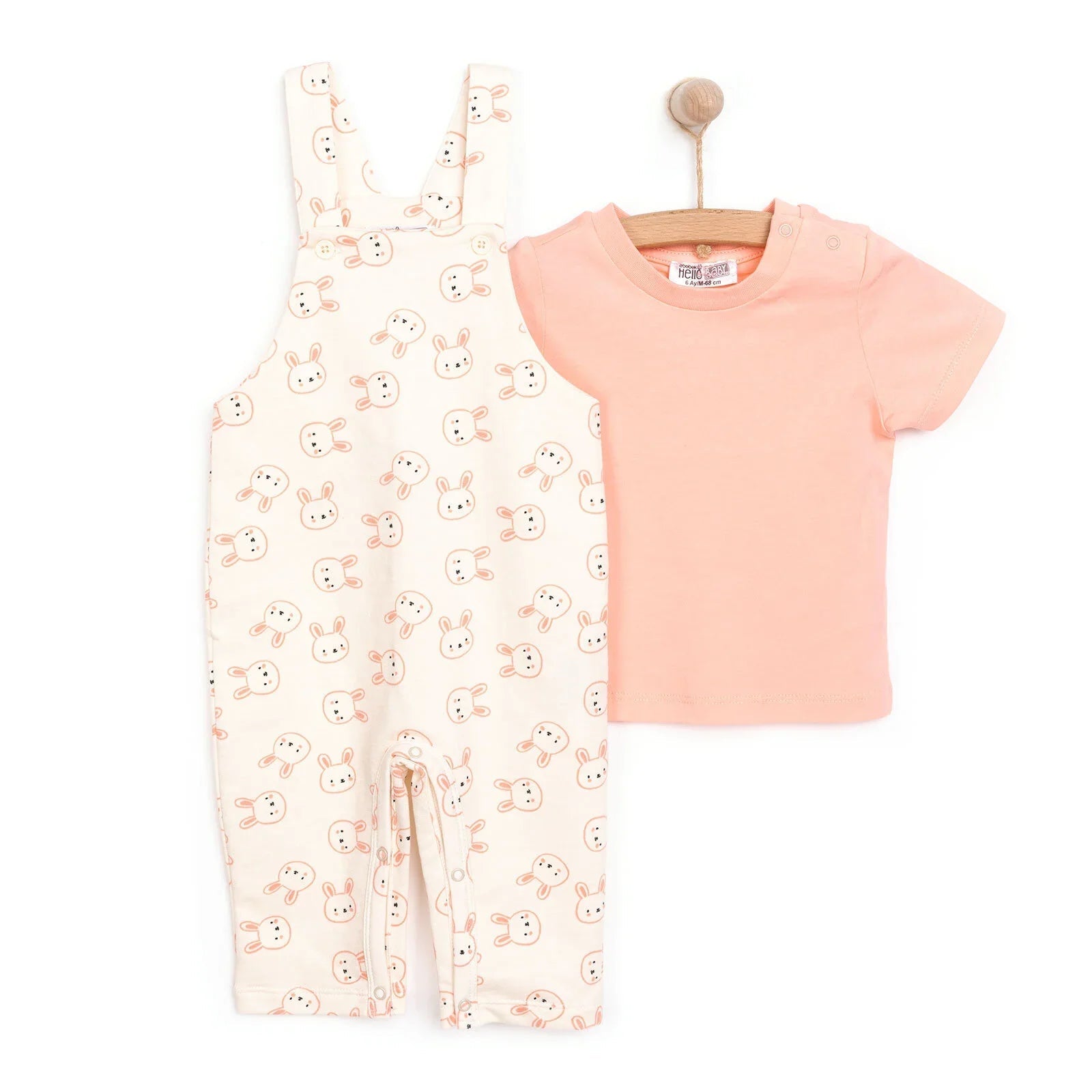 HelloBaby Girl Overalls T-shirt - Coral - mezetto ebebek ebebek