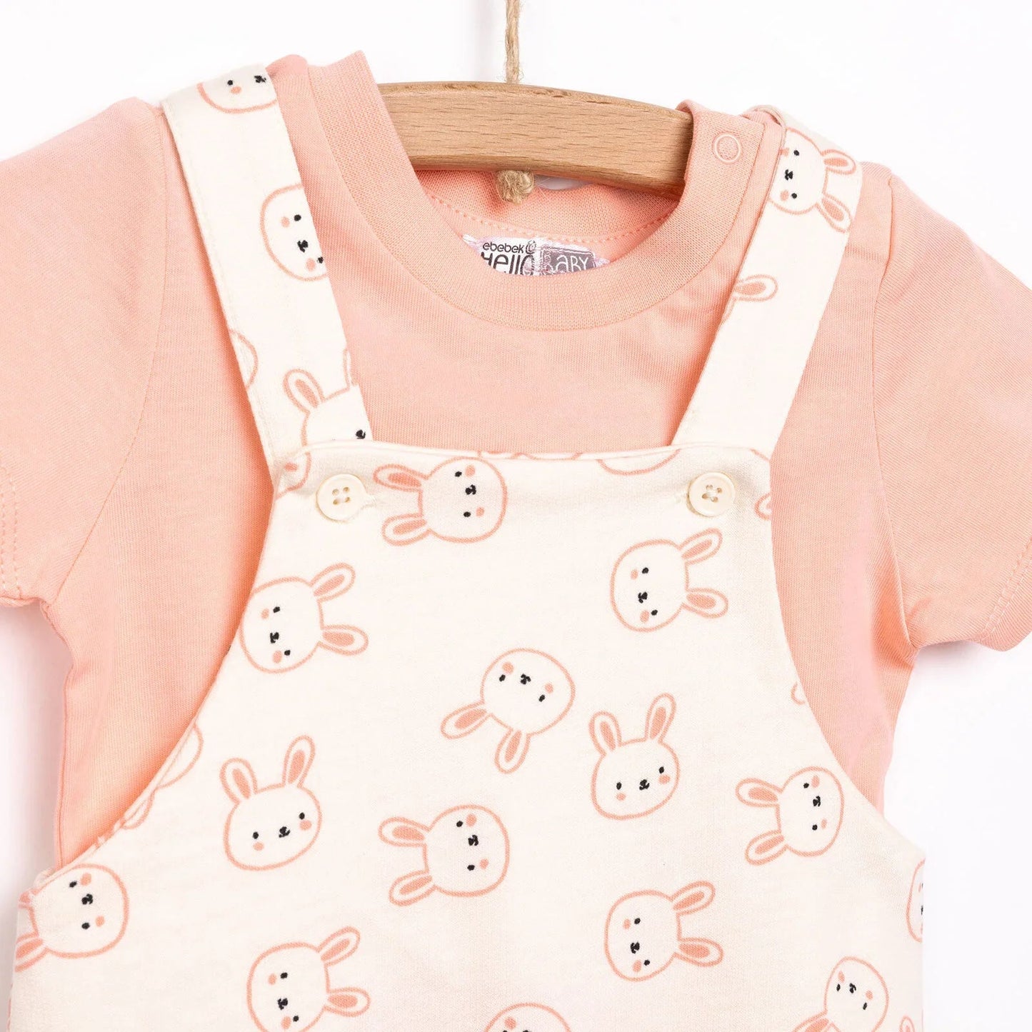 HelloBaby Girl Overalls T-shirt - Coral - mezetto ebebek ebebek