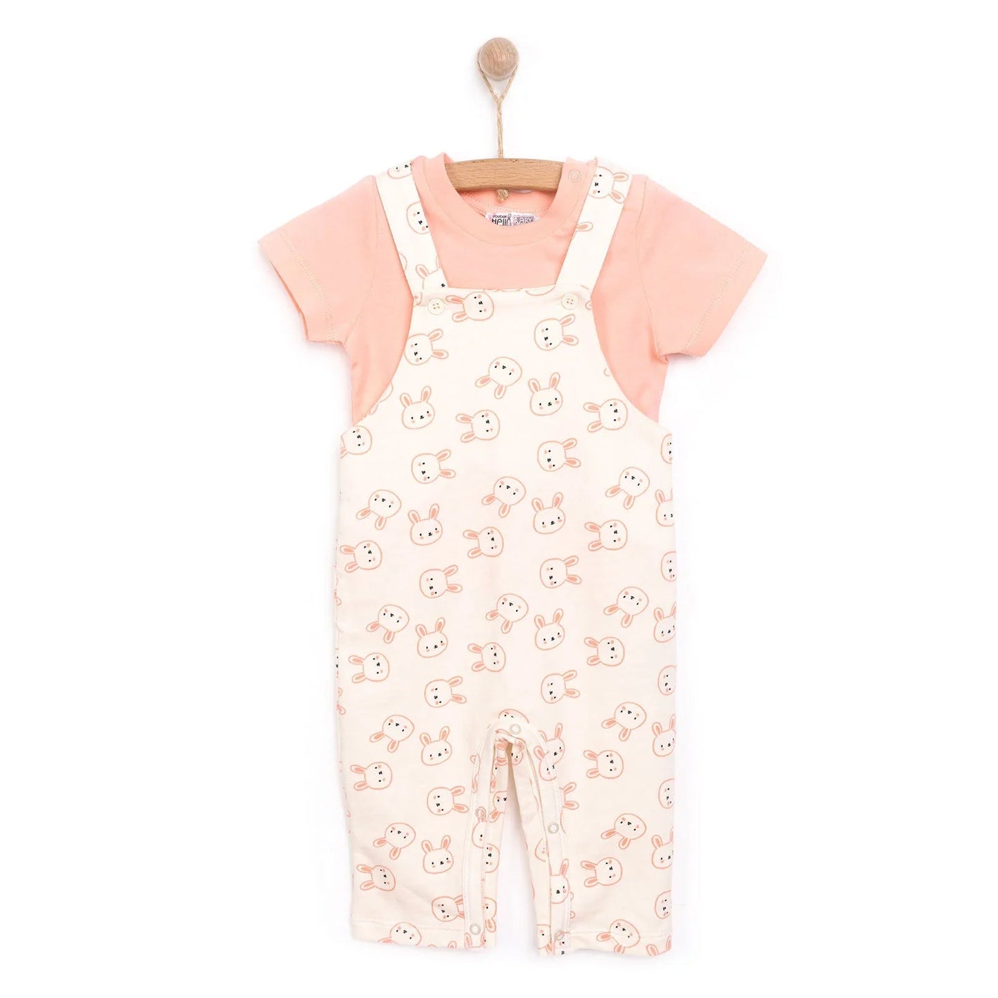 HelloBaby Girl Overalls T-shirt - Coral - mezetto ebebek ebebek
