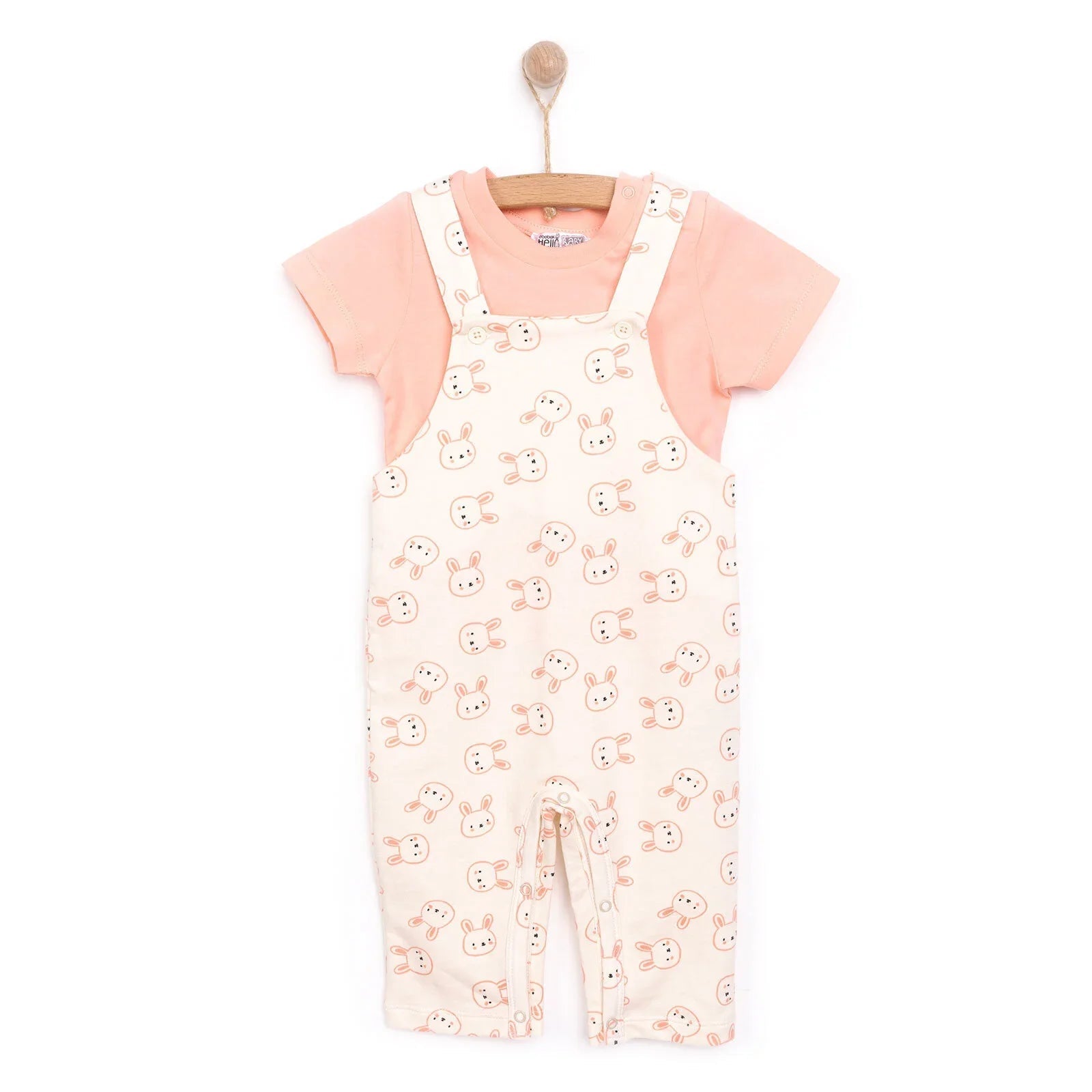 HelloBaby Girl Overalls T-shirt - Coral - mezetto ebebek ebebek