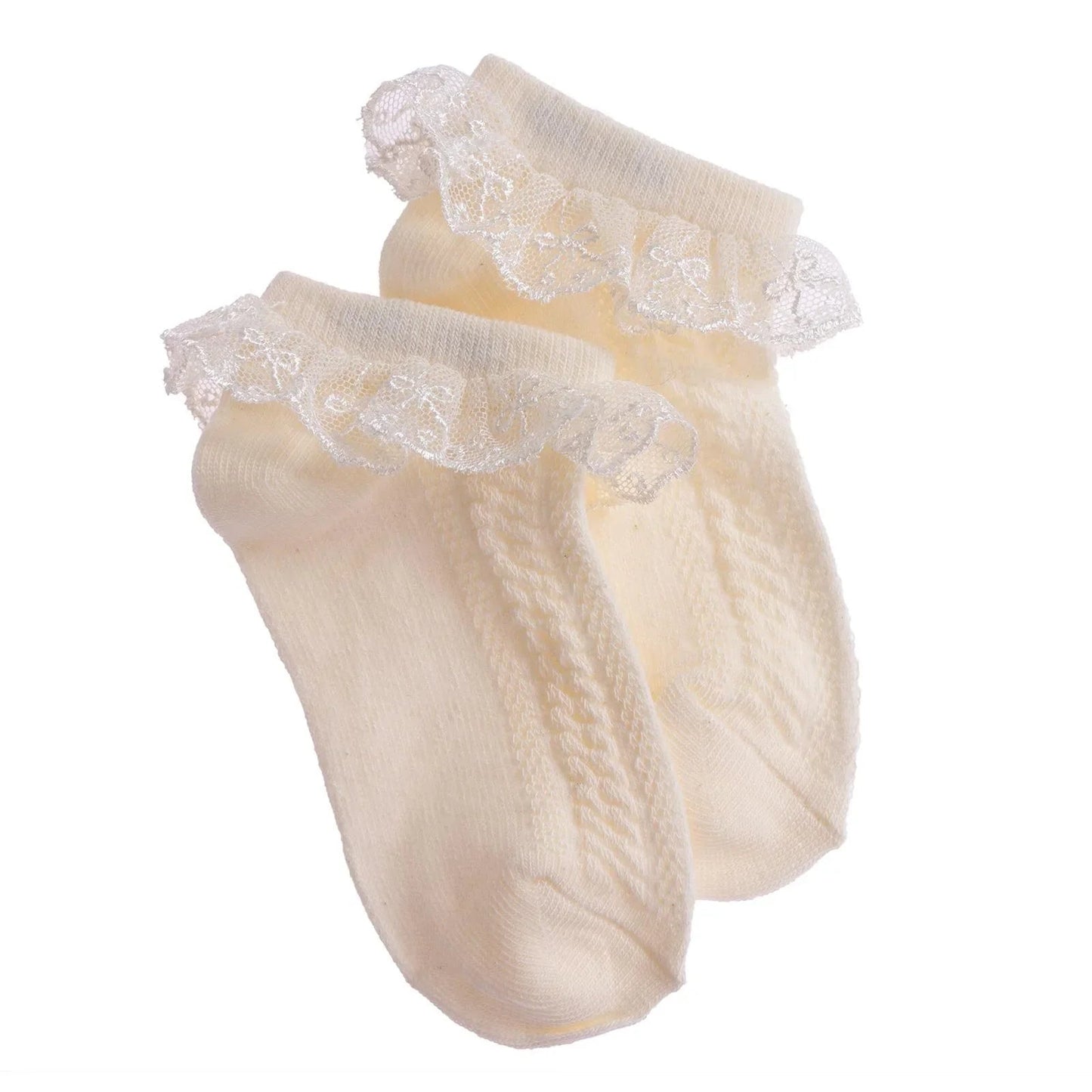 HelloBaby Girl Socks with Lace - Ecru - mezetto ebebek ebebek
